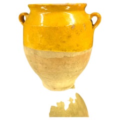 Antique Small 19th Century Yellow Glazed French Ceramic Confit Jar