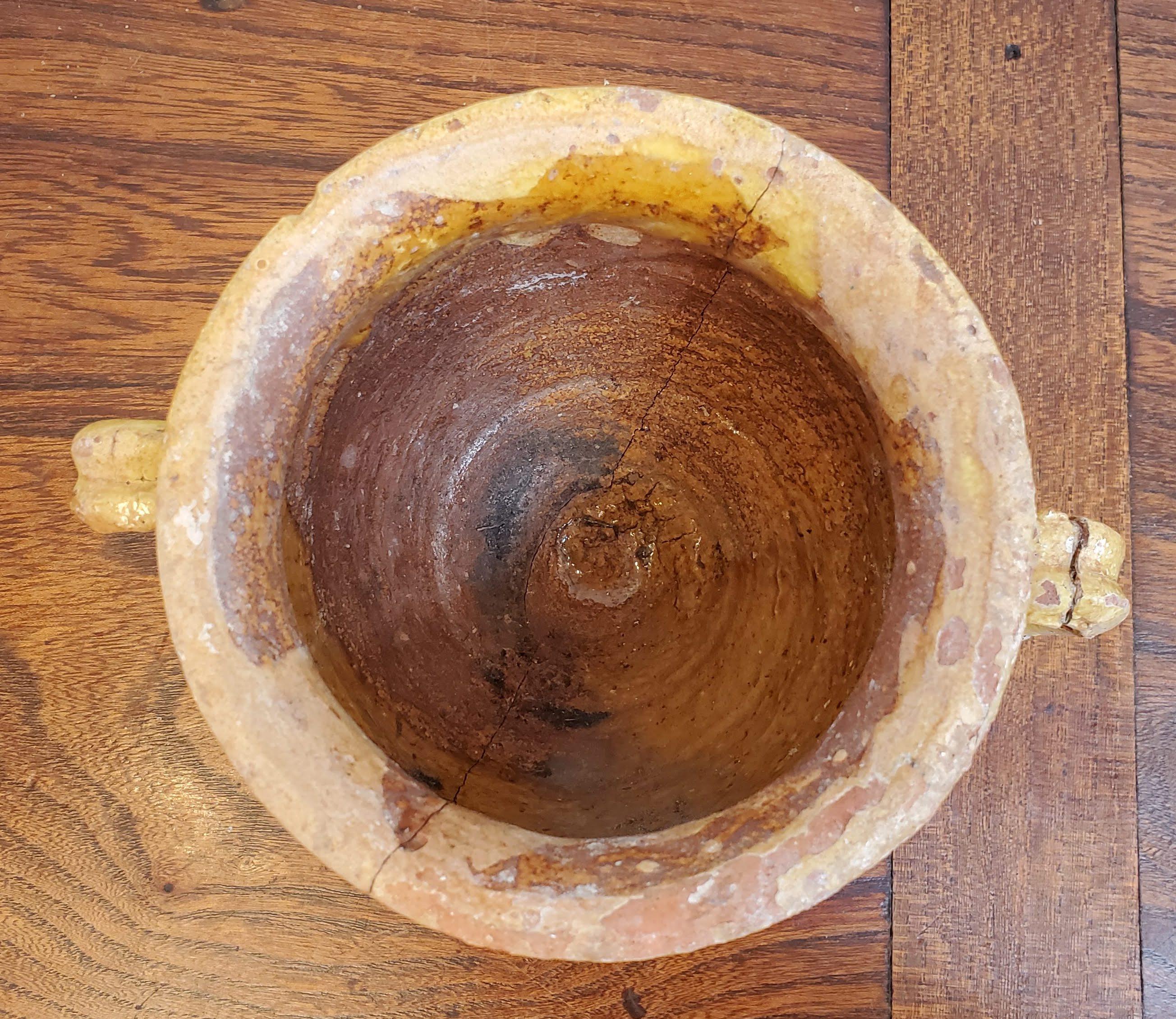 Small 19th Century Yellow Glazed Terra Cotta French Provincial Confit Pot 1