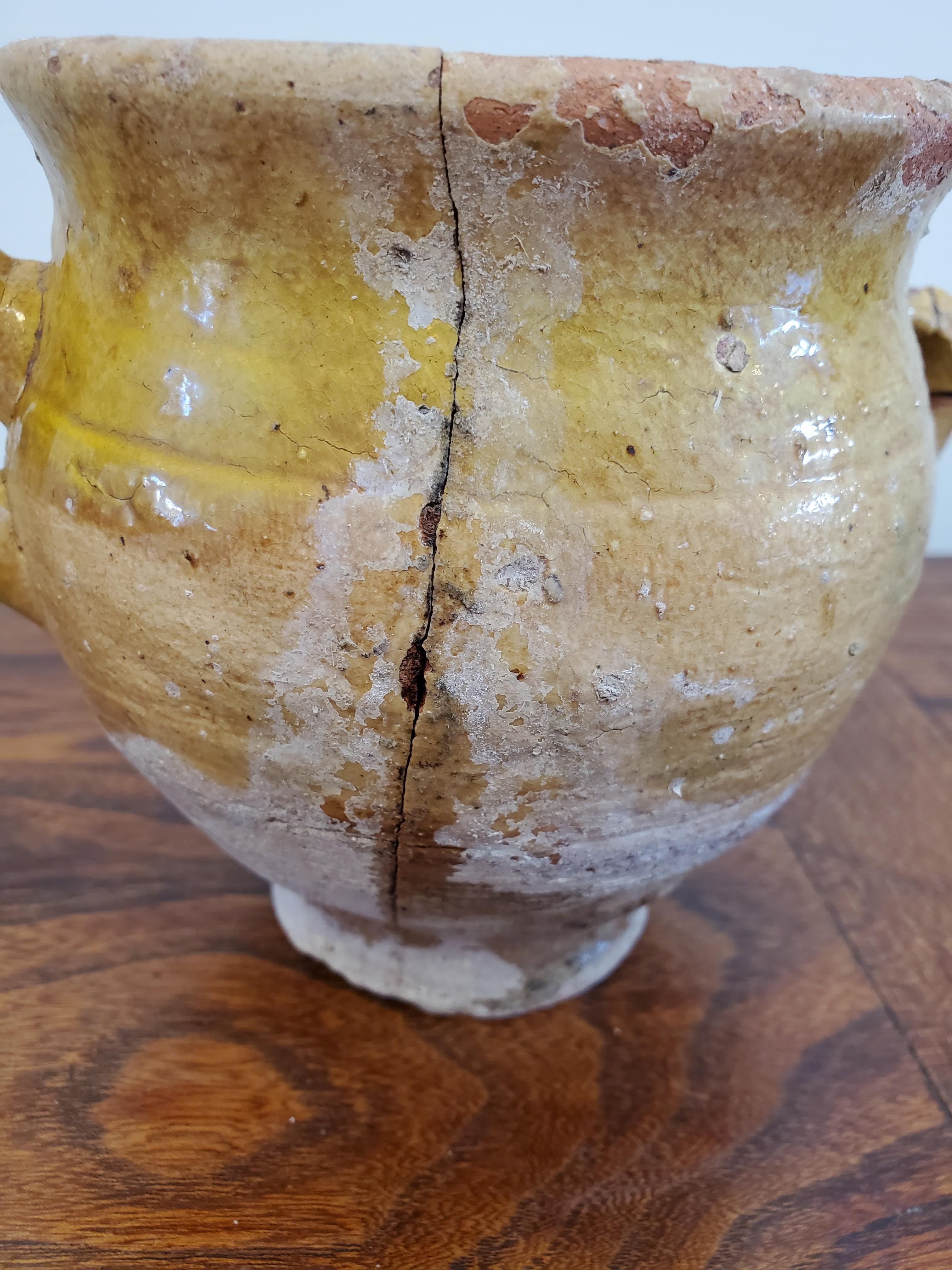 Small 19th Century Yellow Glazed Terra Cotta French Provincial Confit Pot 2