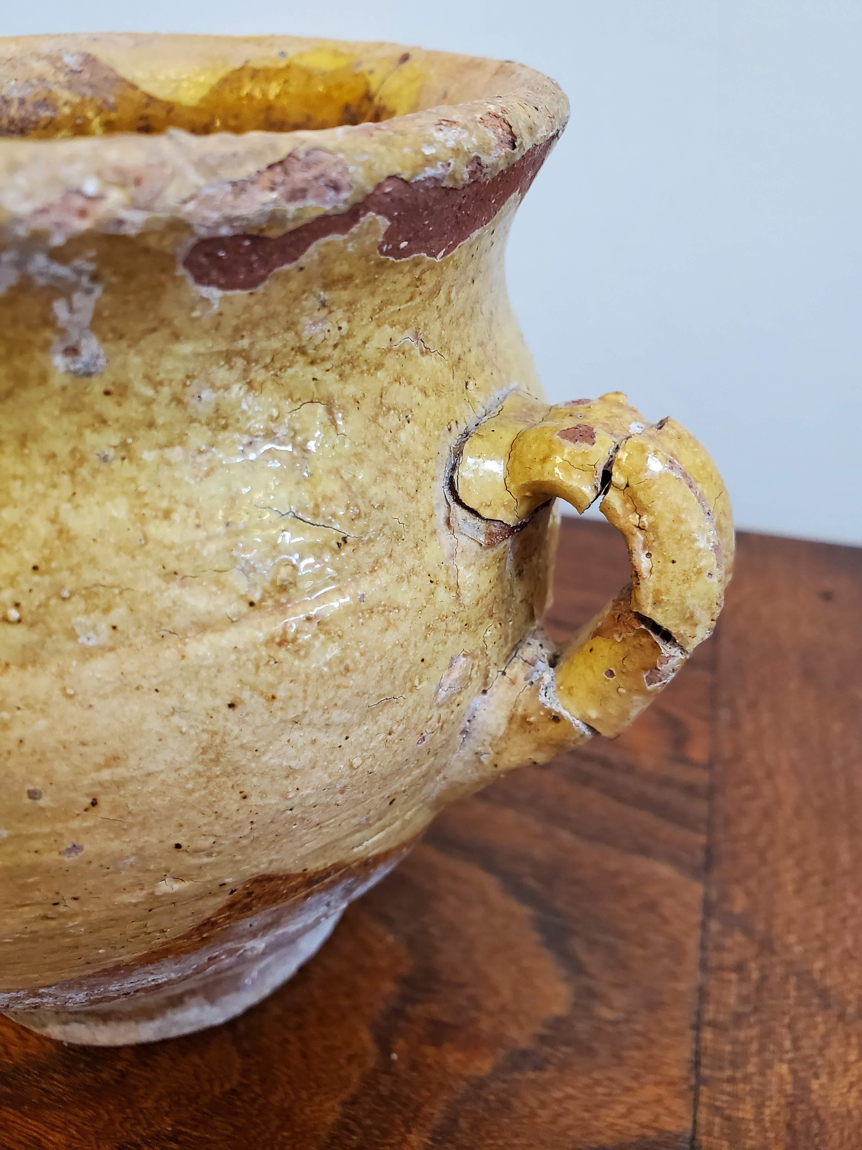 Small 19th Century Yellow Glazed Terra Cotta French Provincial Confit Pot 3