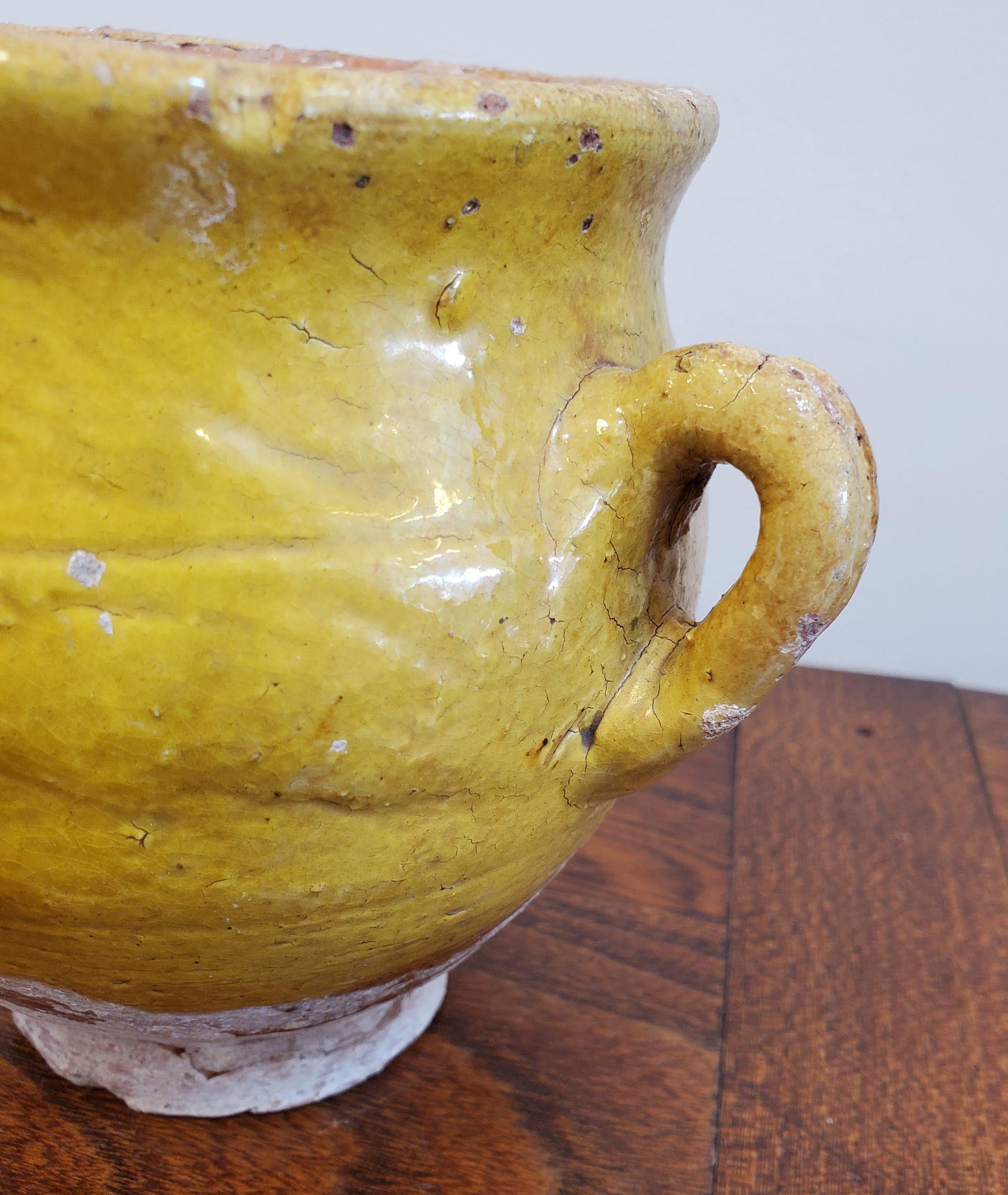 Small 19th Century Yellow Glazed Terra Cotta French Provincial Confit Pot 4