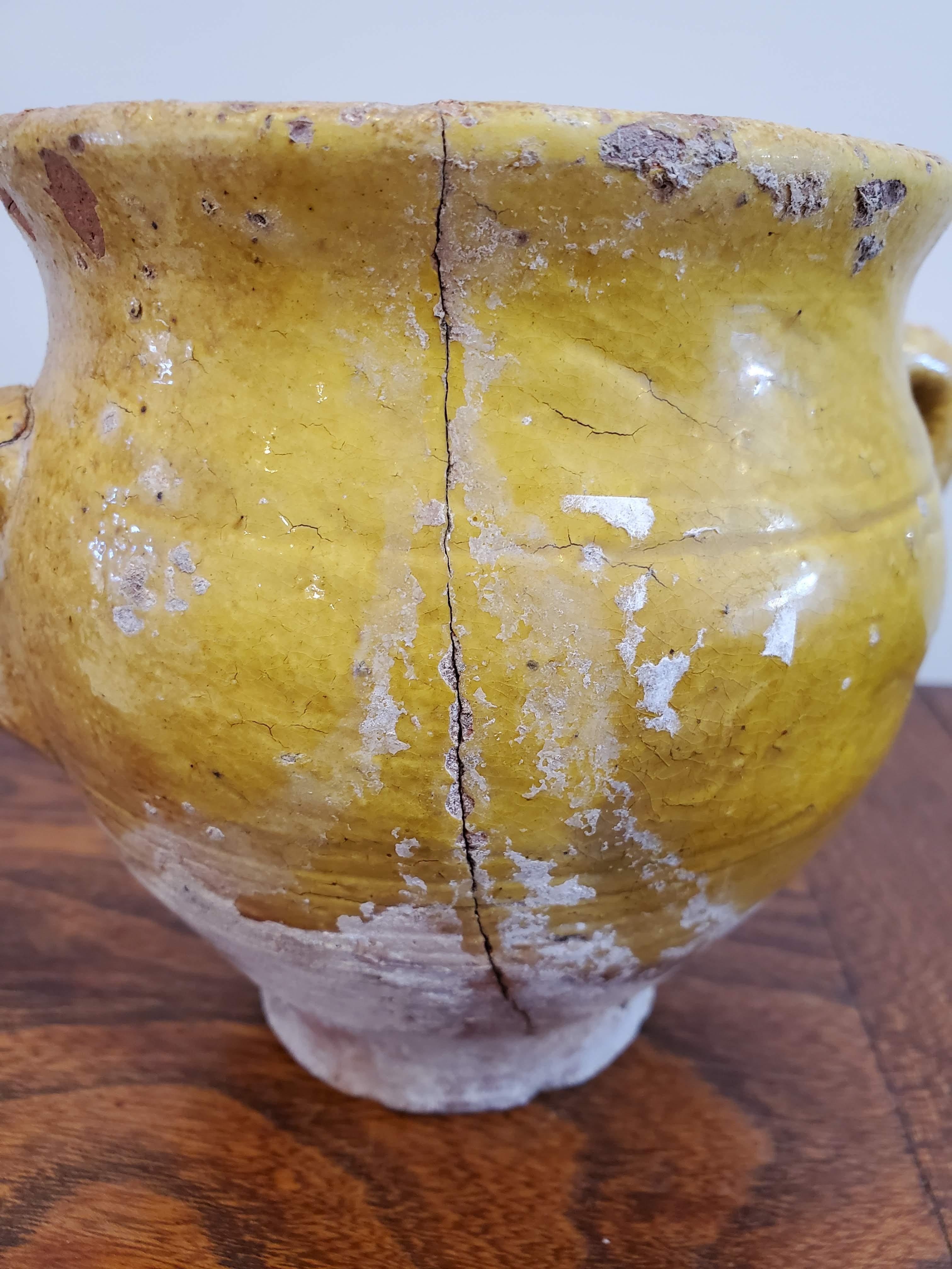 Small 19th Century Yellow Glazed Terra Cotta French Provincial Confit Pot 5
