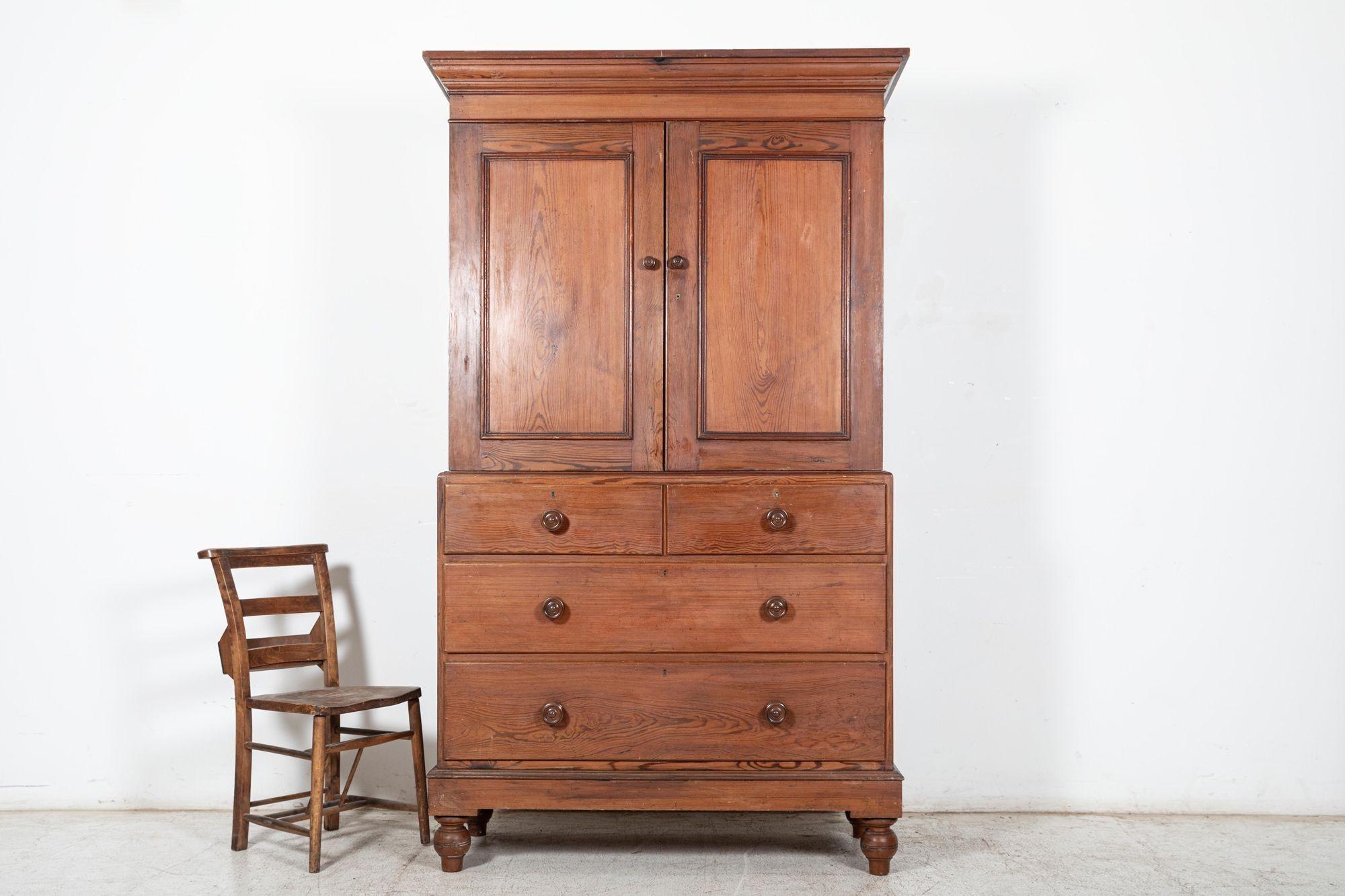 Small 19thC English Pine Linen Press In Good Condition For Sale In Staffordshire, GB