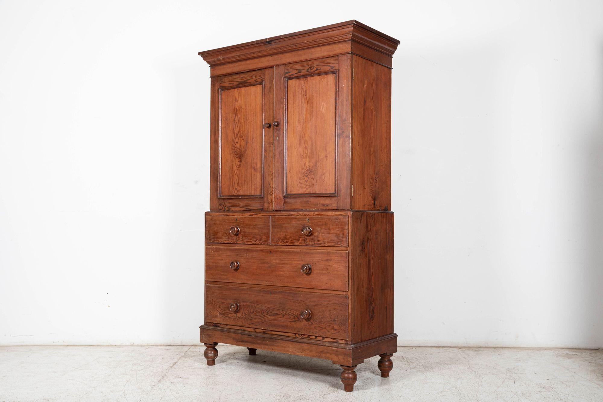 Late 19th Century Small 19thC English Pine Linen Press For Sale