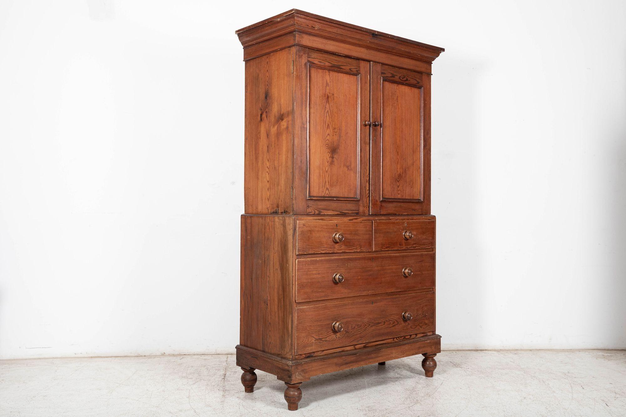 Small 19thC English Pine Linen Press For Sale 1