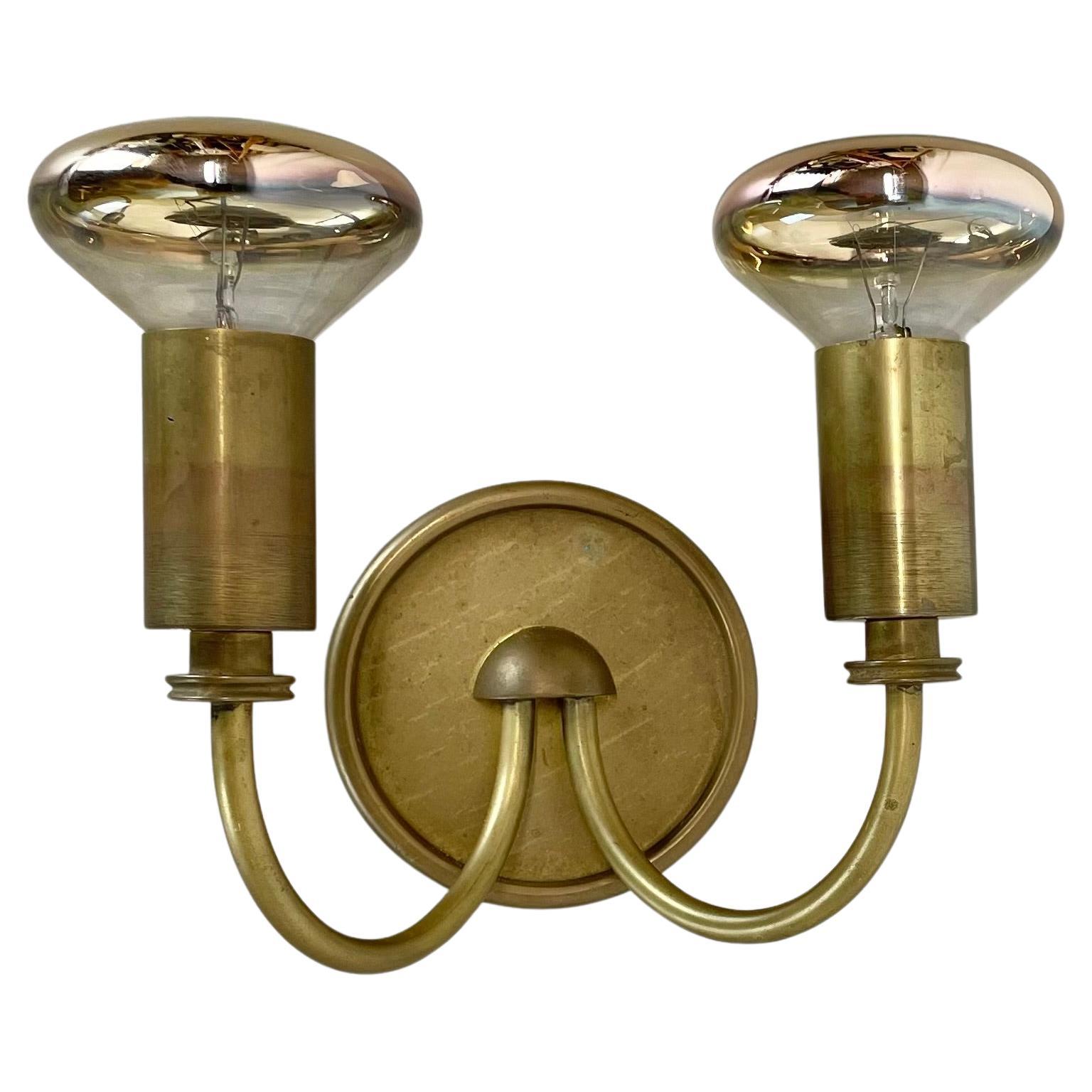 small 2-lights Modernist Brass Floral Theatre Wall Light Sconce, France, 1950s