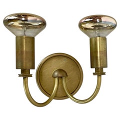 small 2-lights Modernist Brass Floral Theatre Wall Light Sconce, France, 1950s