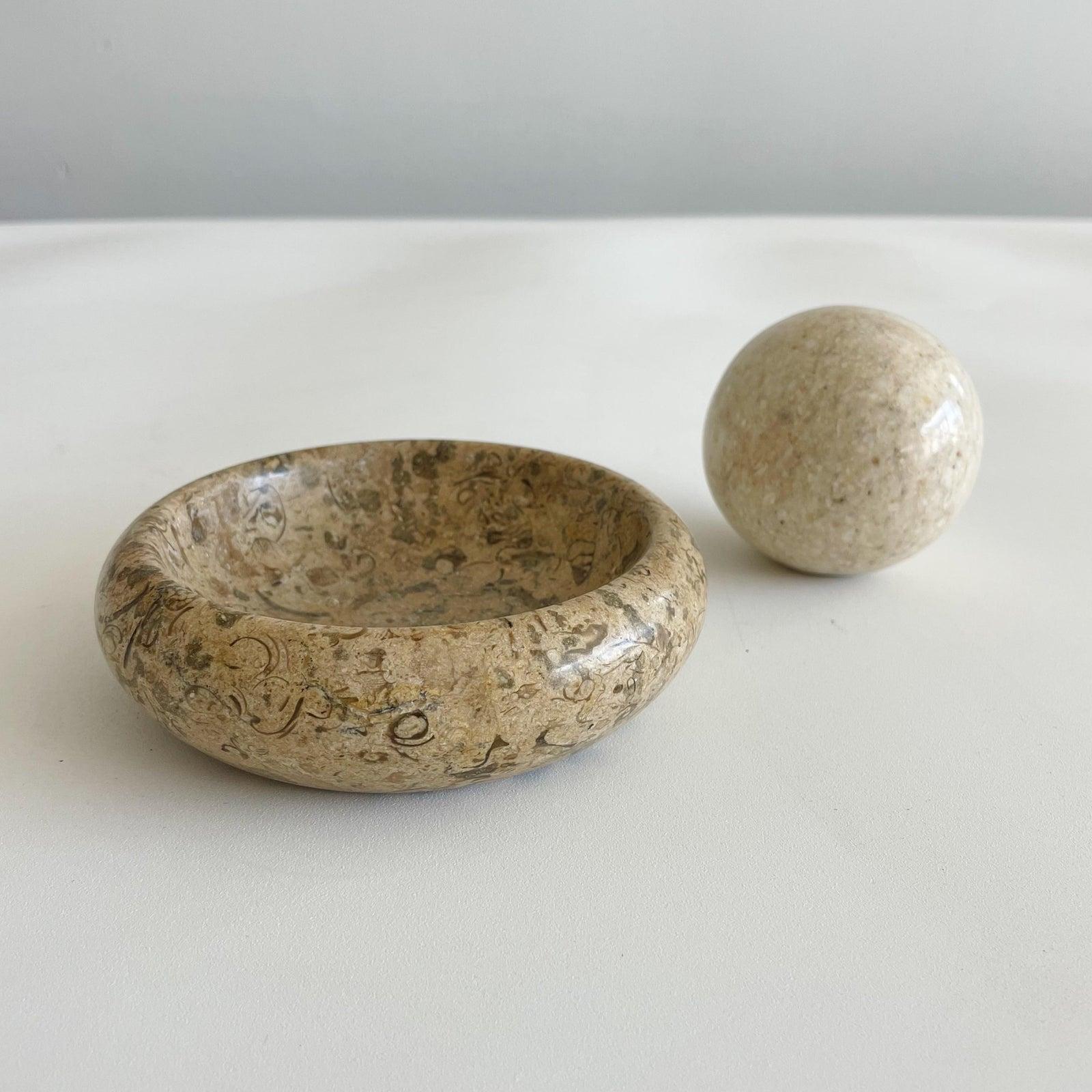 Mid-Century Modern Small 2 Piece Marble Catchall With Decorative Sphere