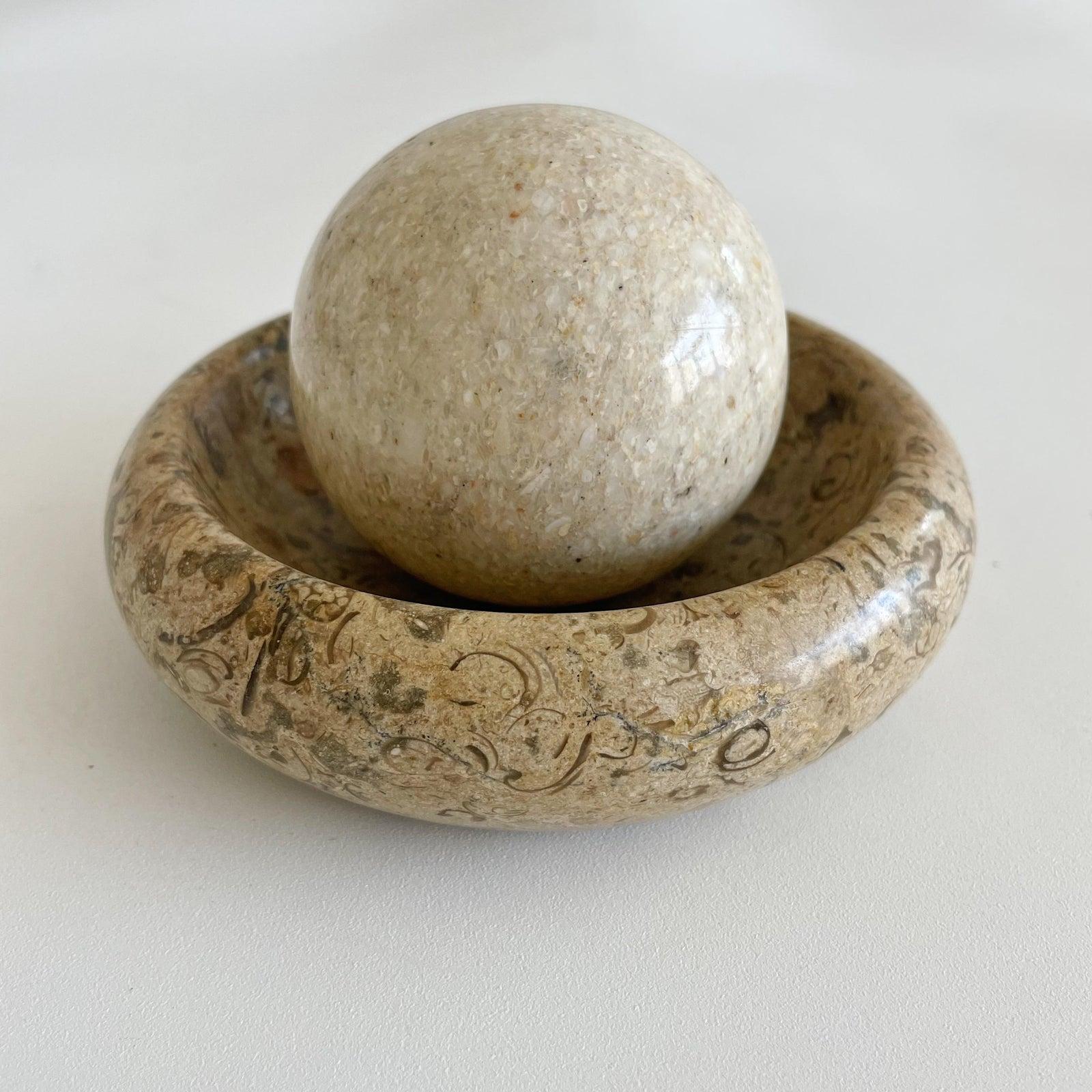 Hand-Crafted Small 2 Piece Marble Catchall With Decorative Sphere