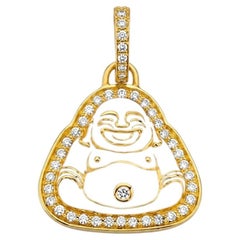 Small 20K Yellow Gold, Diamond & White Enamel Buddha Charm by Buddha Mama