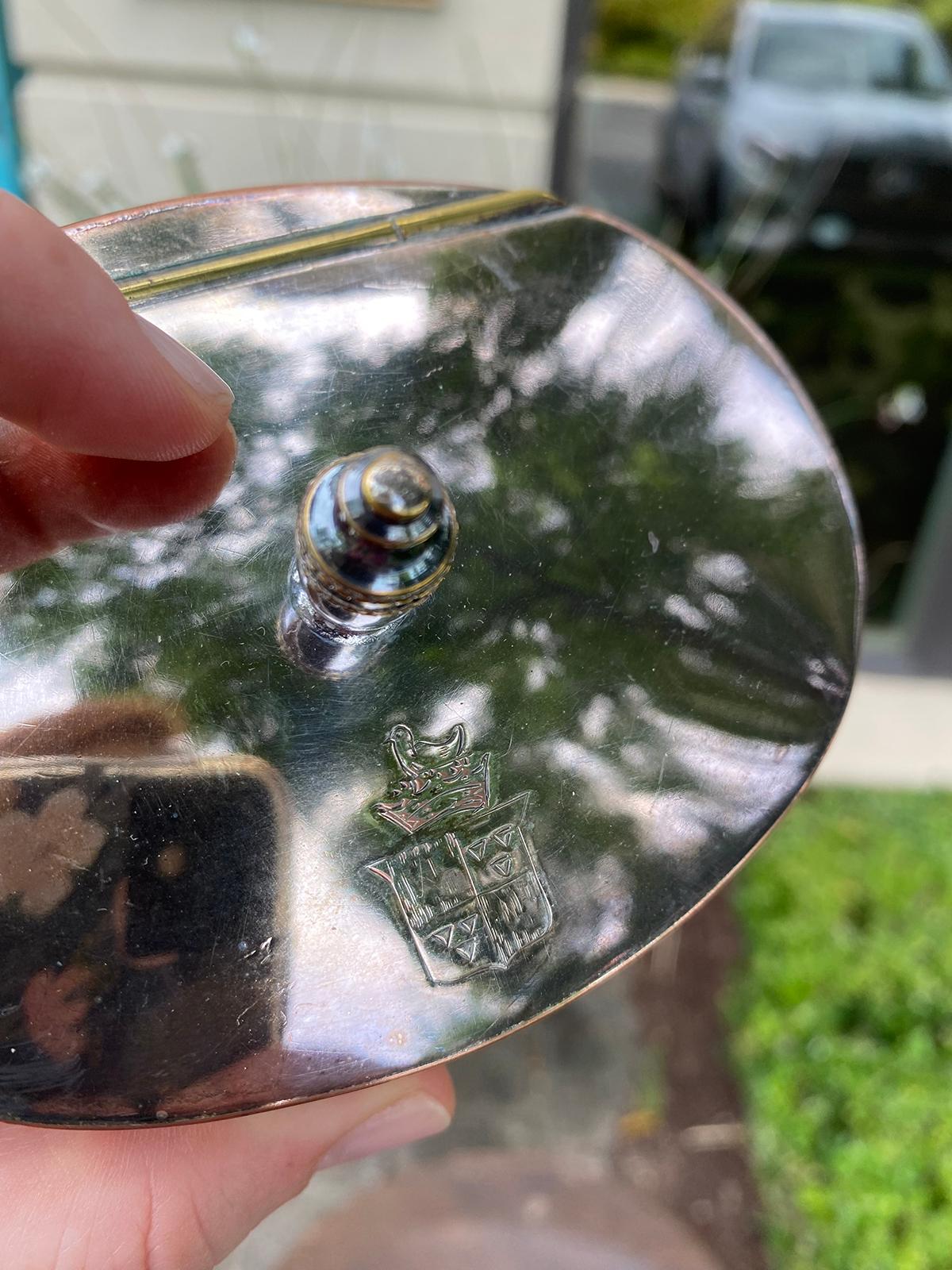 Small 20th Century English Handmade Silver on Copper Hinged Oval Box, Marked In Good Condition In Atlanta, GA