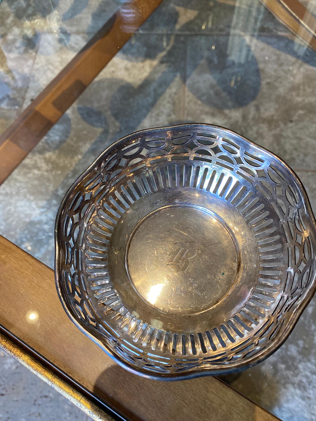 Small 20th Century Gorham Silver Plate Bowl with Engraved B, Marked 6
