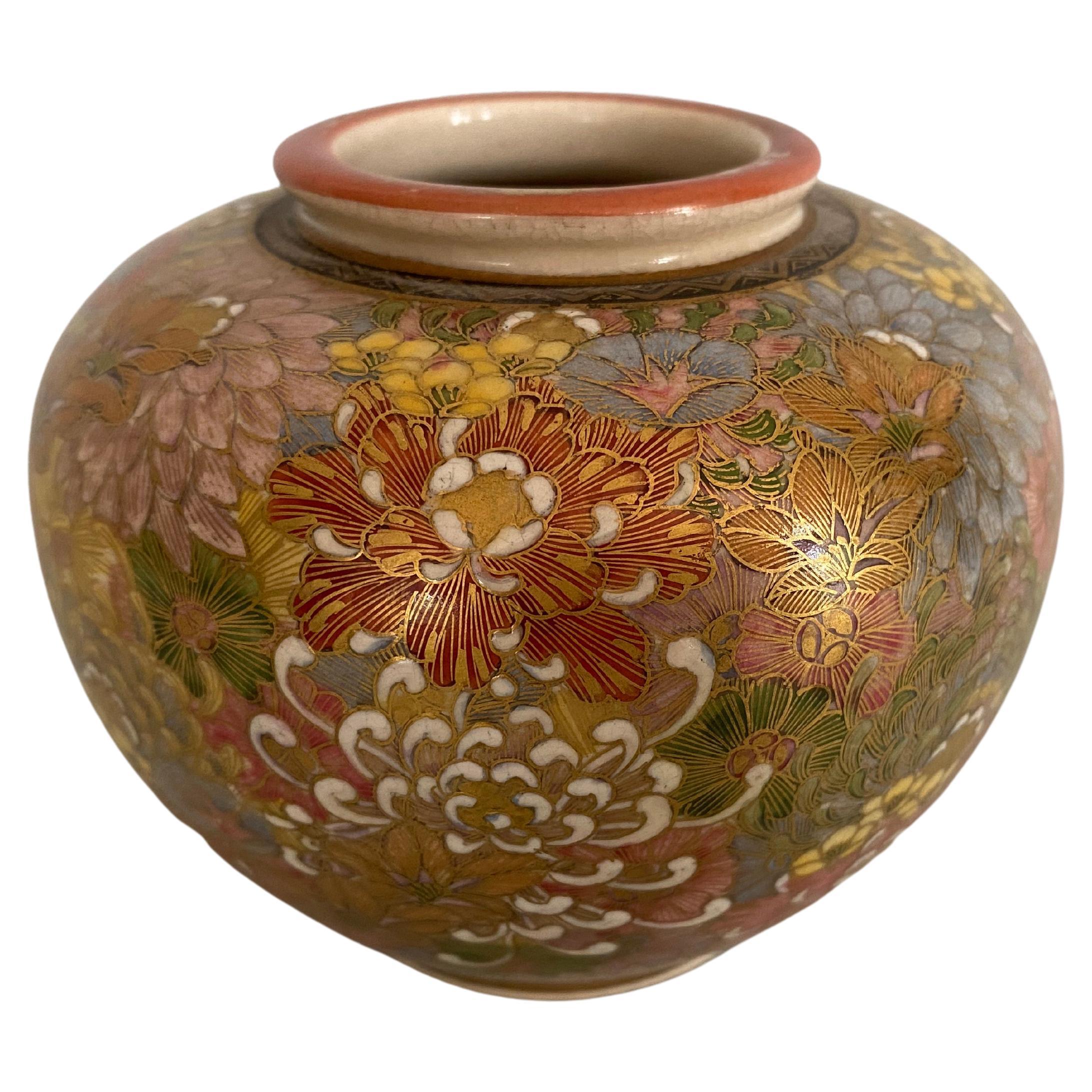 Small 20th Century Japanese Millefleur Satsuma Vase with Shimazu Crest For Sale