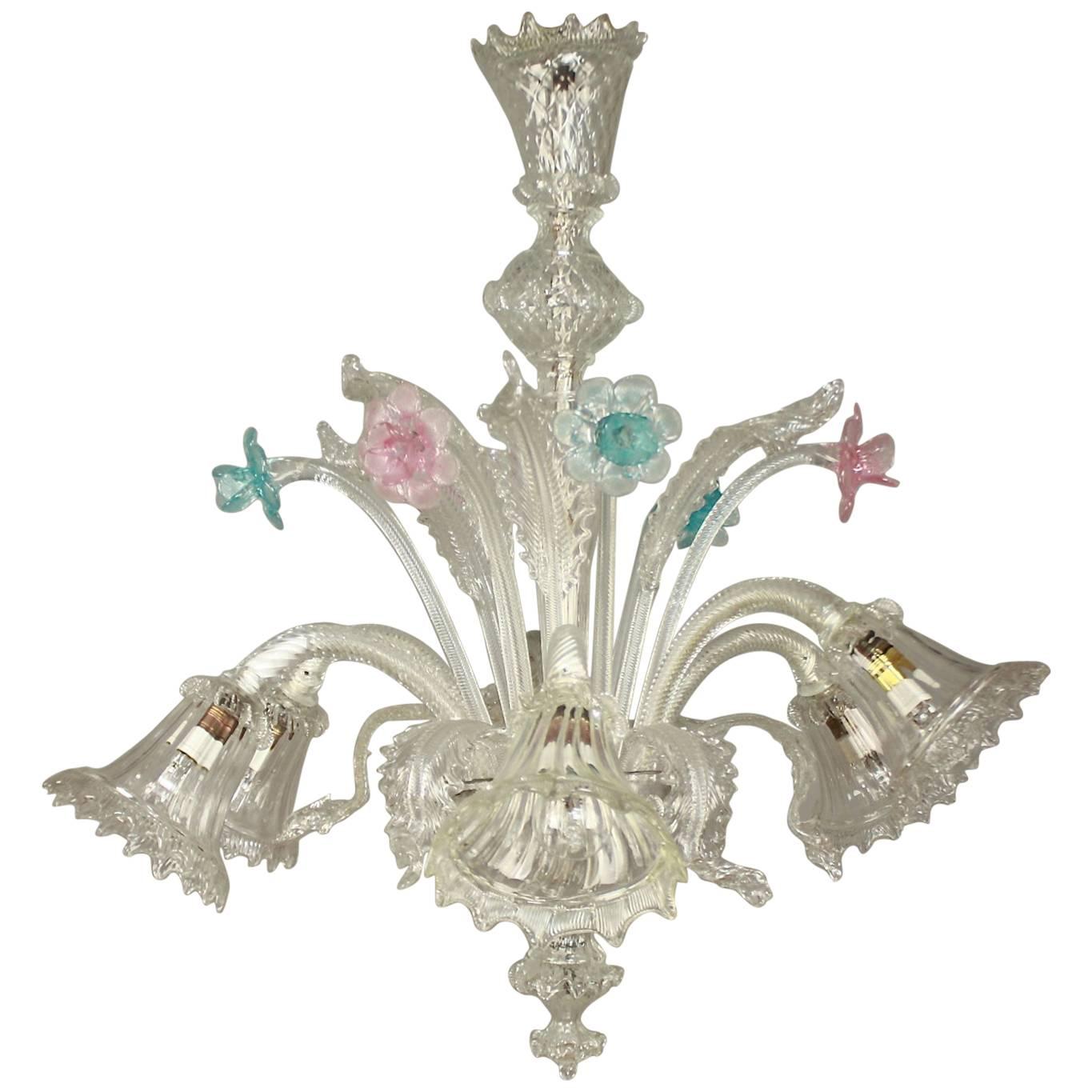 Small 20th Century Six-Light Murano Chandelier, Model Ca'rezzonico