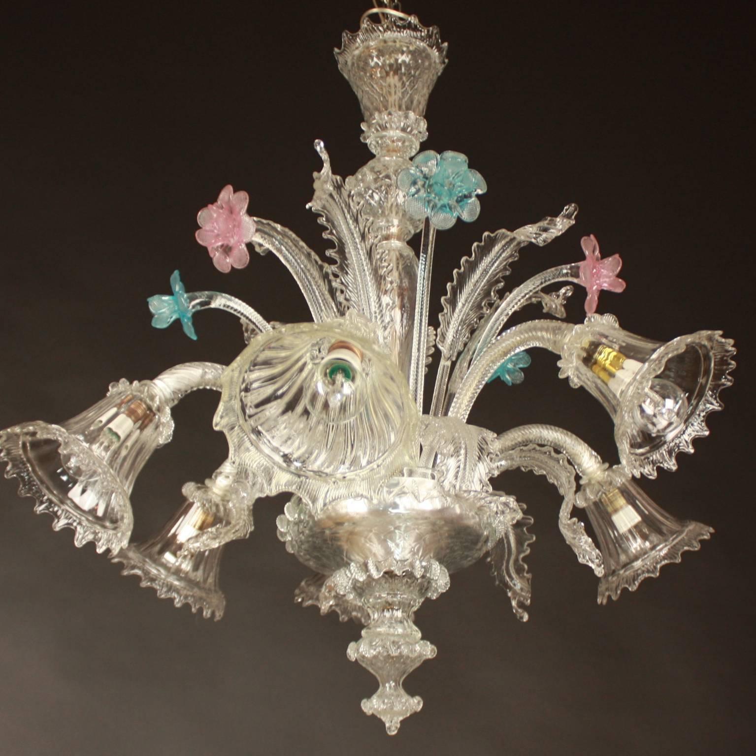 Small 20th Century Six-Light Murano Chandelier, Model Ca'rezzonico In Excellent Condition For Sale In Berlin, DE