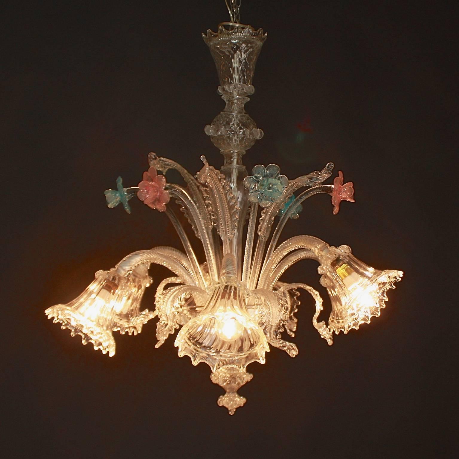 Small 20th Century Six-Light Murano Chandelier, Model Ca'rezzonico For Sale 1