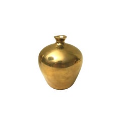 Small 22-Karat Gold Lustre Ceramic Bottle Vase #11 with Round Lip, Sandi Fellman