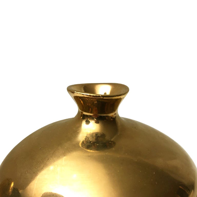 Small 22Karat Gold Lustre Ceramic Bottle Vase 11 with Round Lip