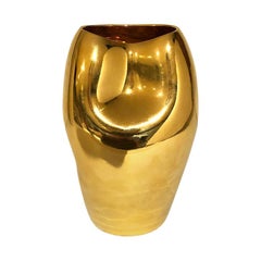 Small 22K Gold Lustre Glaze Ceramic Vase #6 with Double Dent by Sandi Fellman