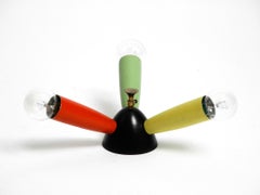 Small 3-armed Mid Century Sputnik ceiling lamp made of colorful metal cones