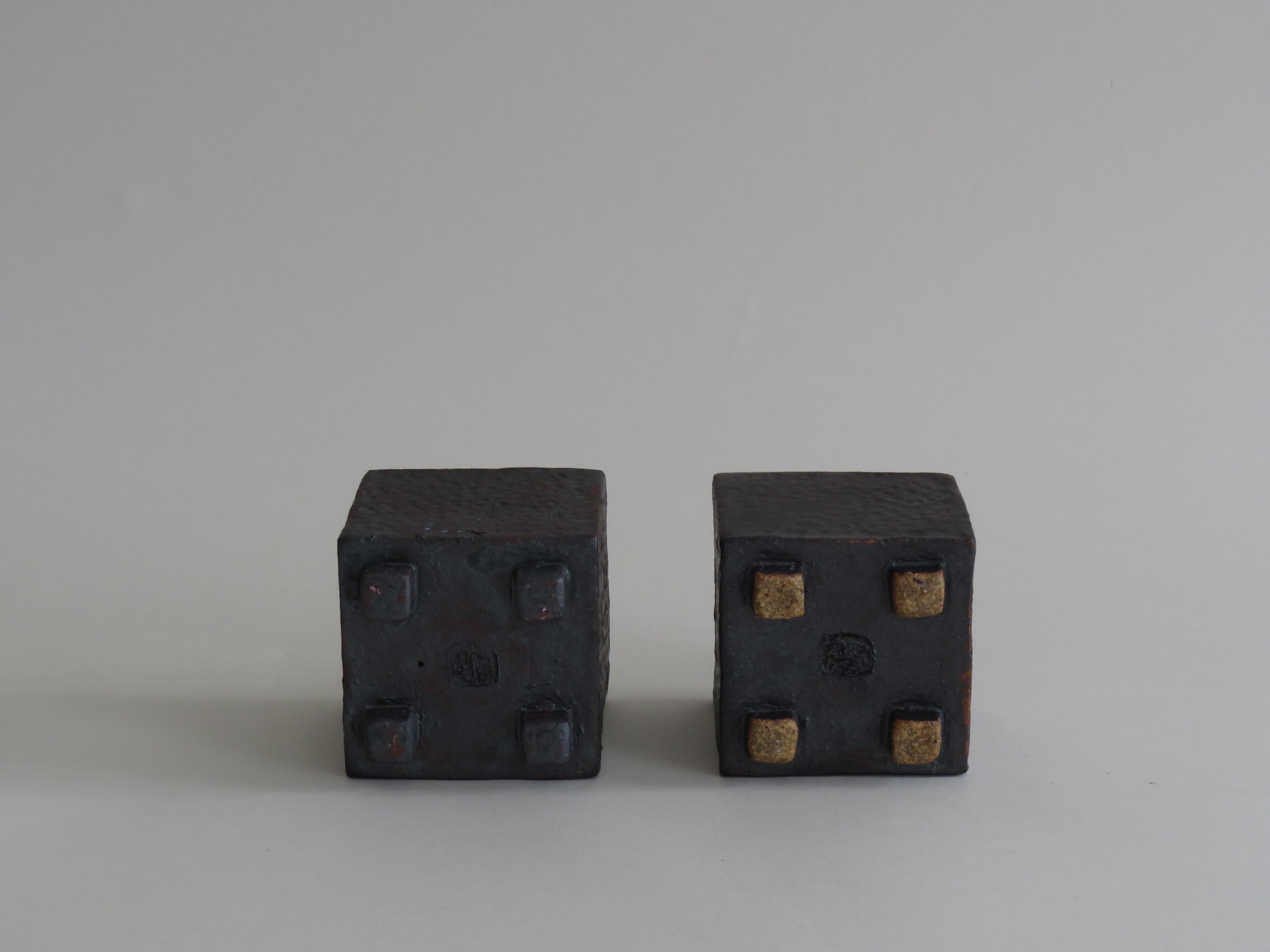Small Ceramic Contemplation Cube, Mottled Surface in Metallic Black-Brown Glaze 2