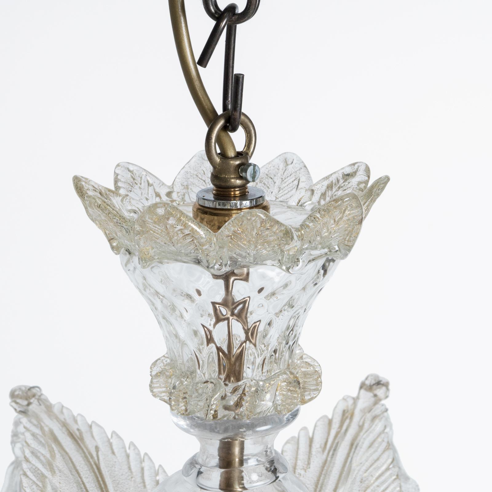 Mid-20th Century Small 3-Light Vintage Venetian Murano White and 14K Gold Glass Chandelier For Sale