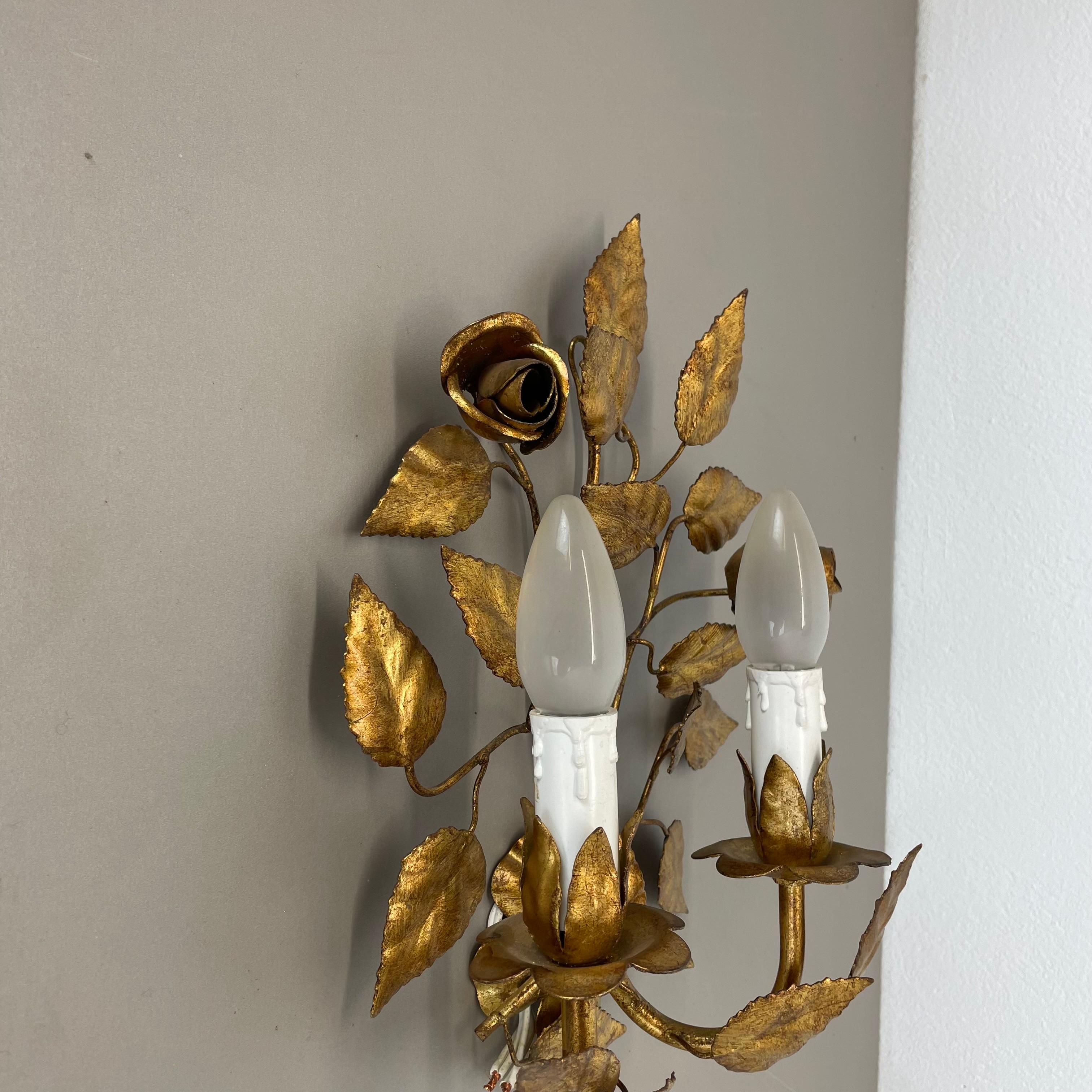 Italian small 35cm Golden Metal Florentiner Theatre Ceiling Light, Italy, 1970s For Sale