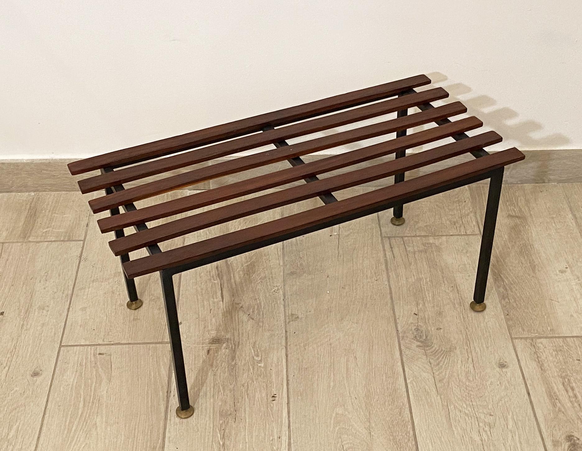 Small 1960s Bench in Wood and Metal In Good Condition In Naples, IT