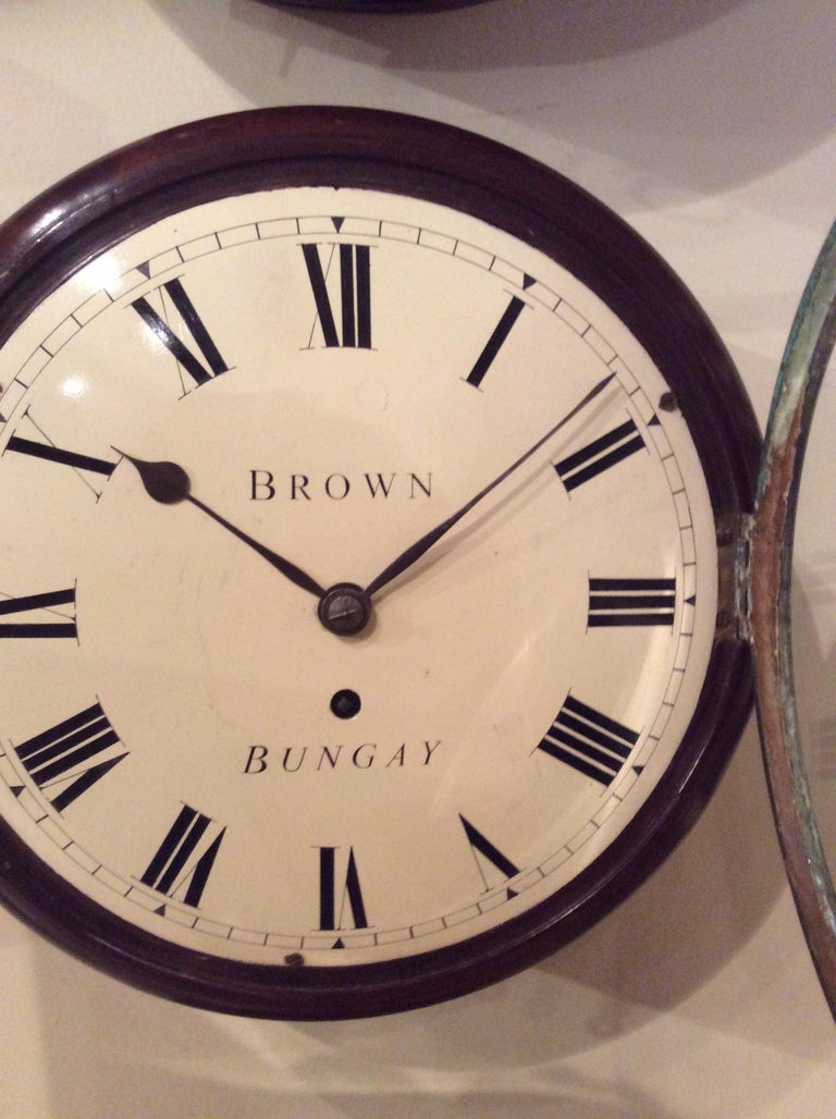 Small 9 inch English Fusee Dial Clock by Brown, Bungay For Sale at