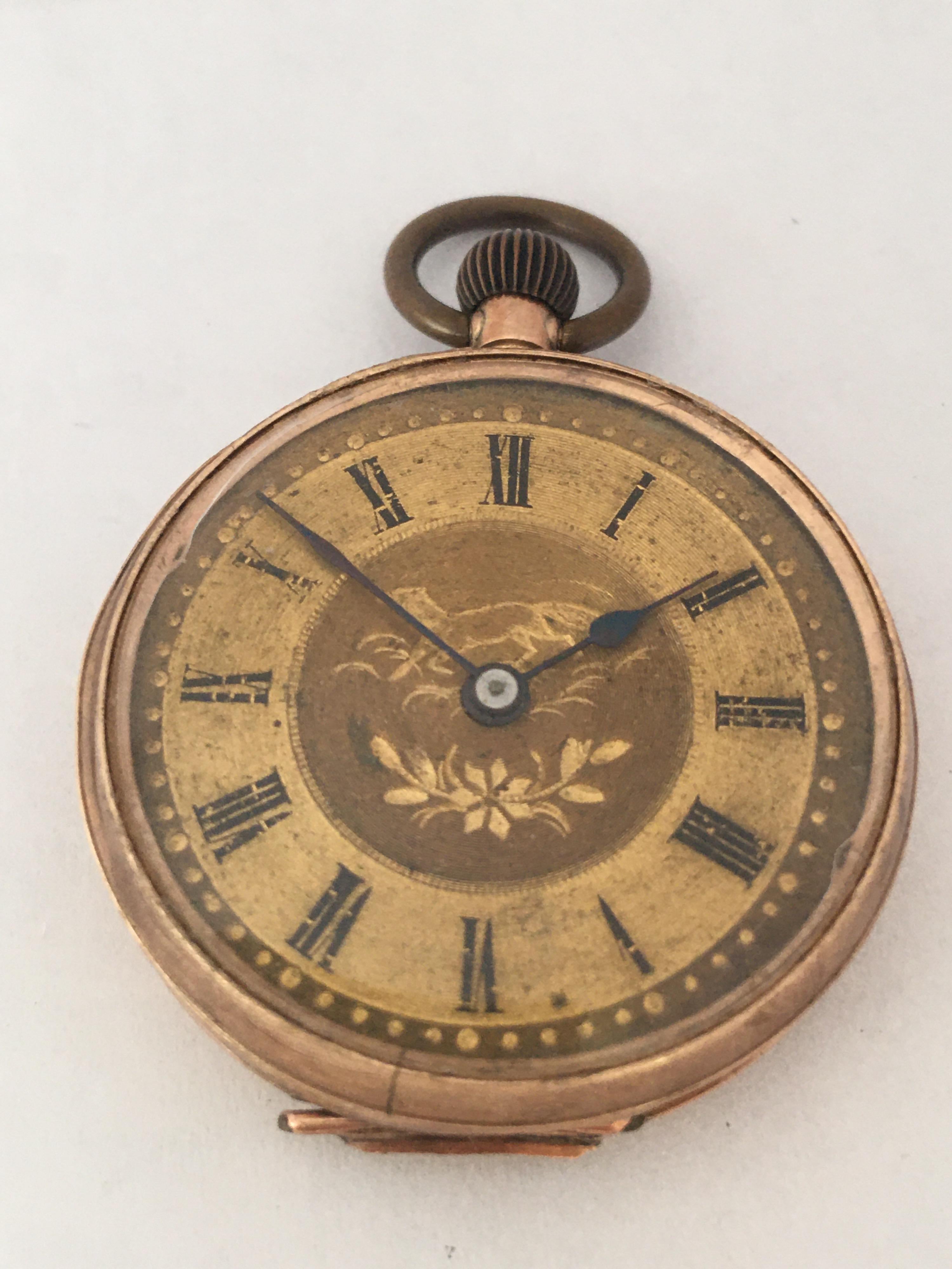 Small 9 Karat Gold Hans-Winding Antique Fob / Pocket Watch For Sale 4