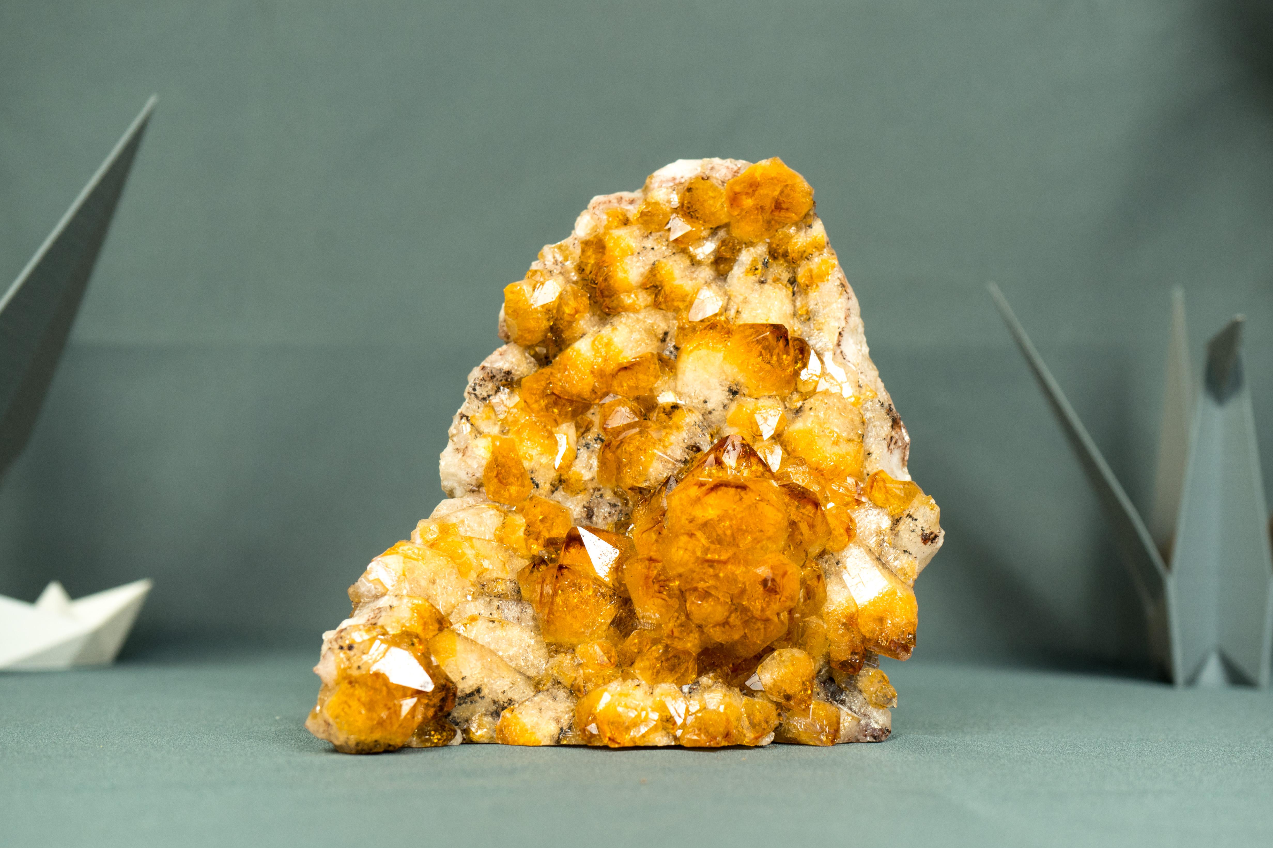 Small AAA Citrine Cluster with Sparkly Golden Orange Druzy & Rare Intact Flower For Sale 4