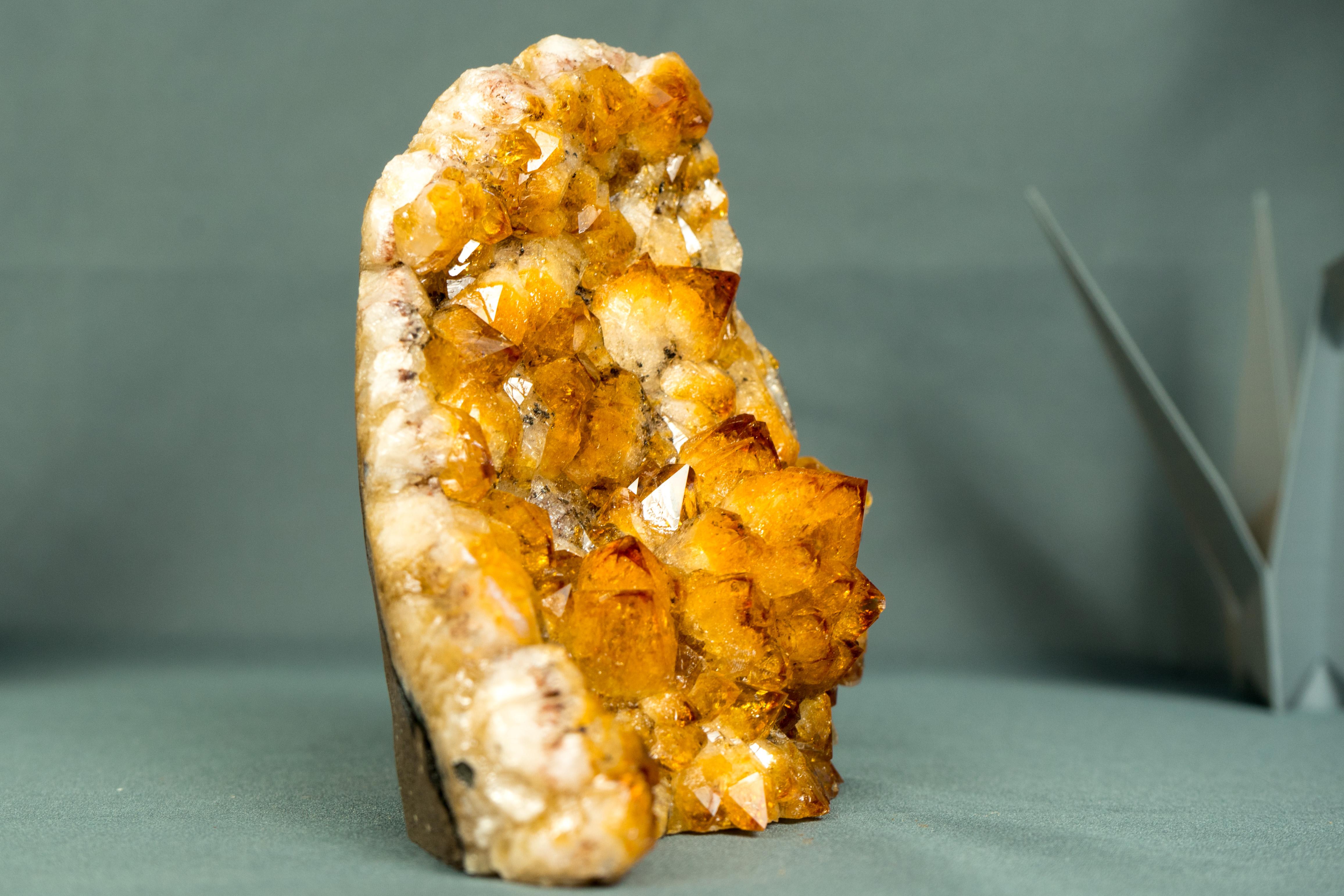 Small AAA Citrine Cluster with Sparkly Golden Orange Druzy & Rare Intact Flower For Sale 1