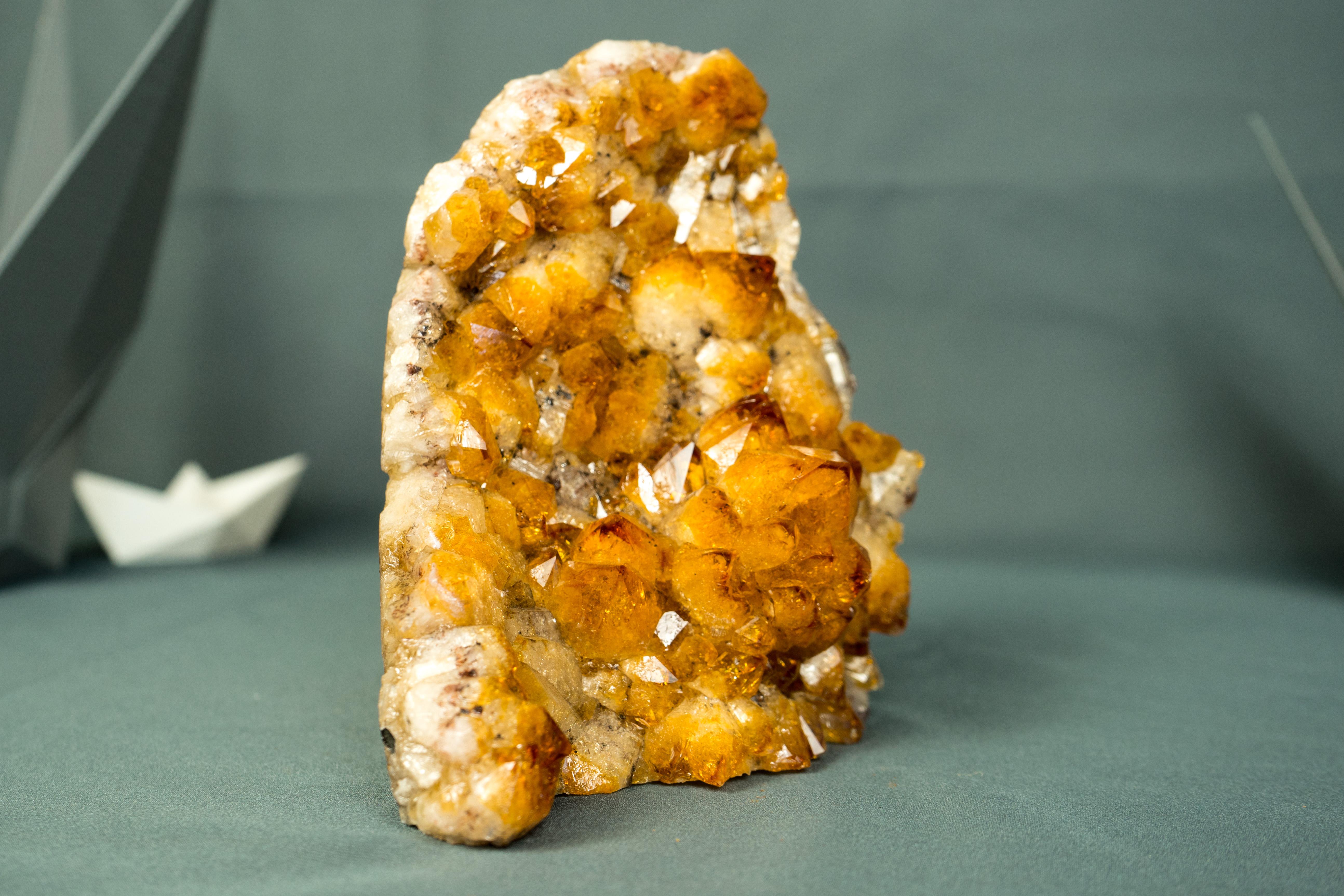 Small AAA Citrine Cluster with Sparkly Golden Orange Druzy & Rare Intact Flower For Sale 2