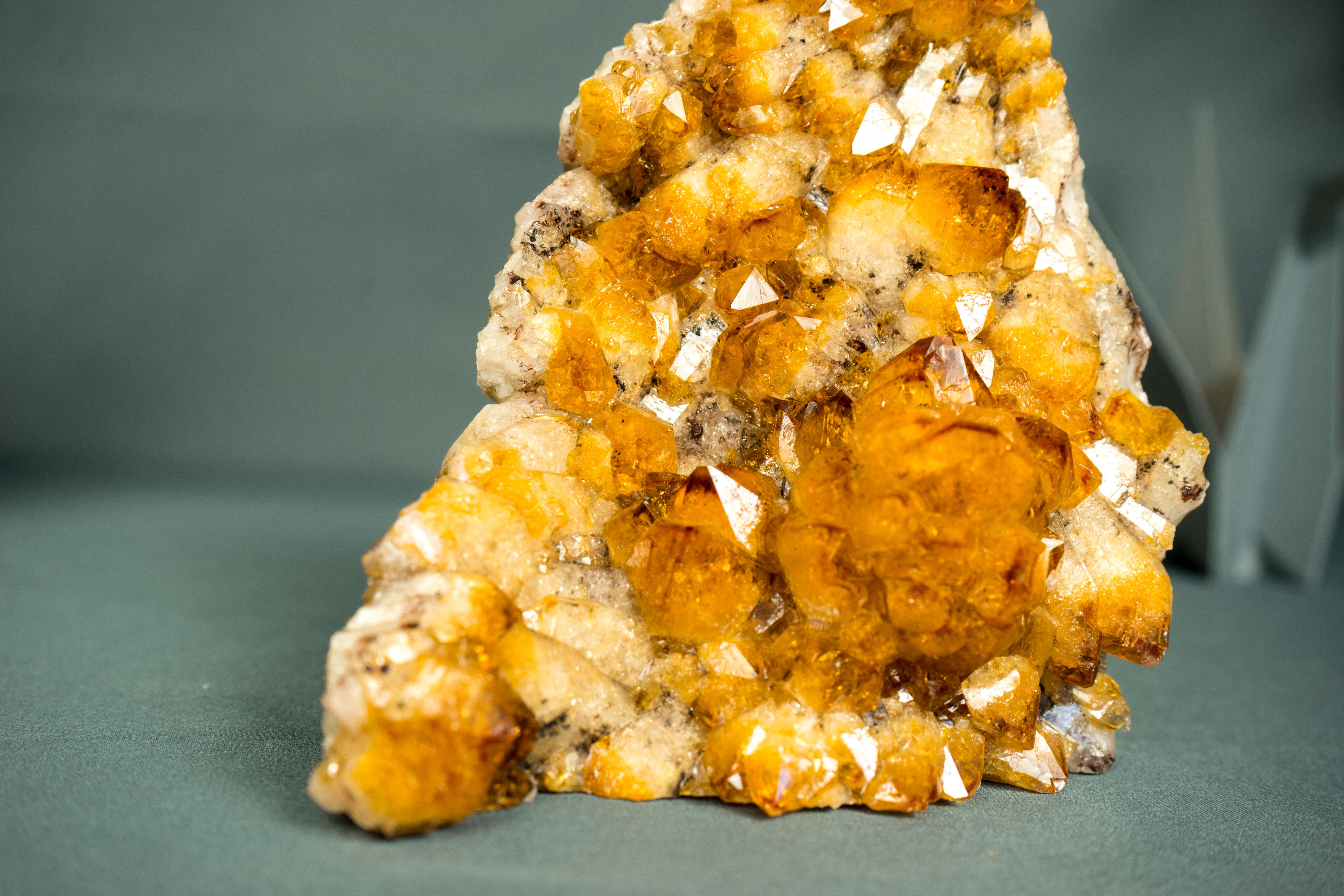 Small AAA Citrine Cluster with Sparkly Golden Orange Druzy & Rare Intact Flower For Sale 3