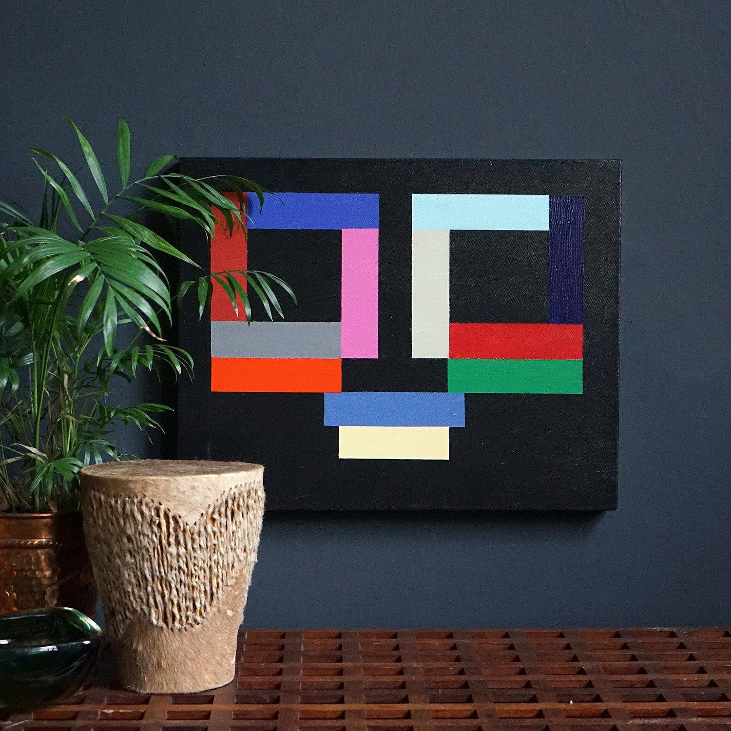 Vintage Original Abstract Minimalist Composition Oil Painting by Richard Sladden For Sale 3