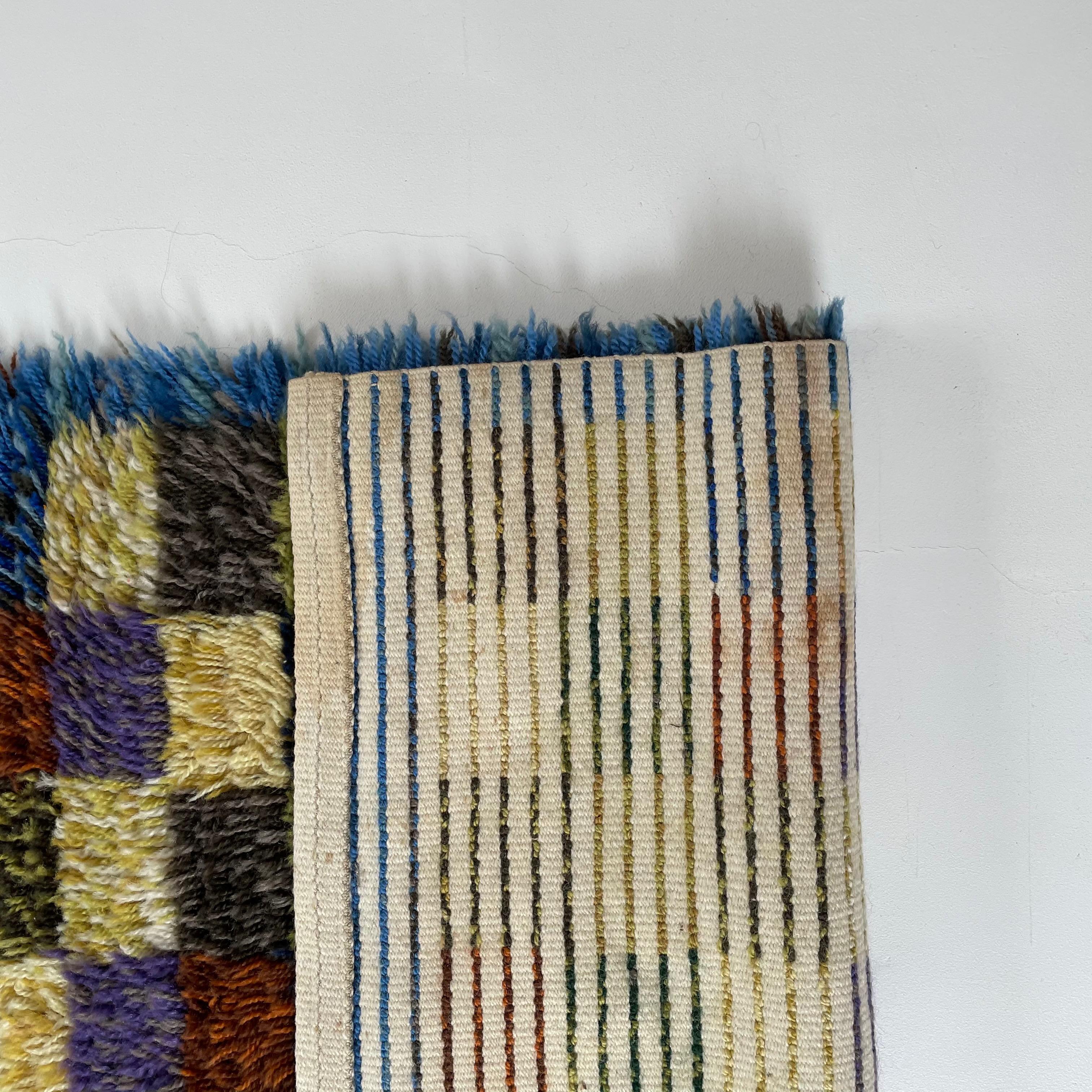Petit tapis scandinave abstrait à poils longs Rya abstrait, Suède, années 1960 en vente 5
