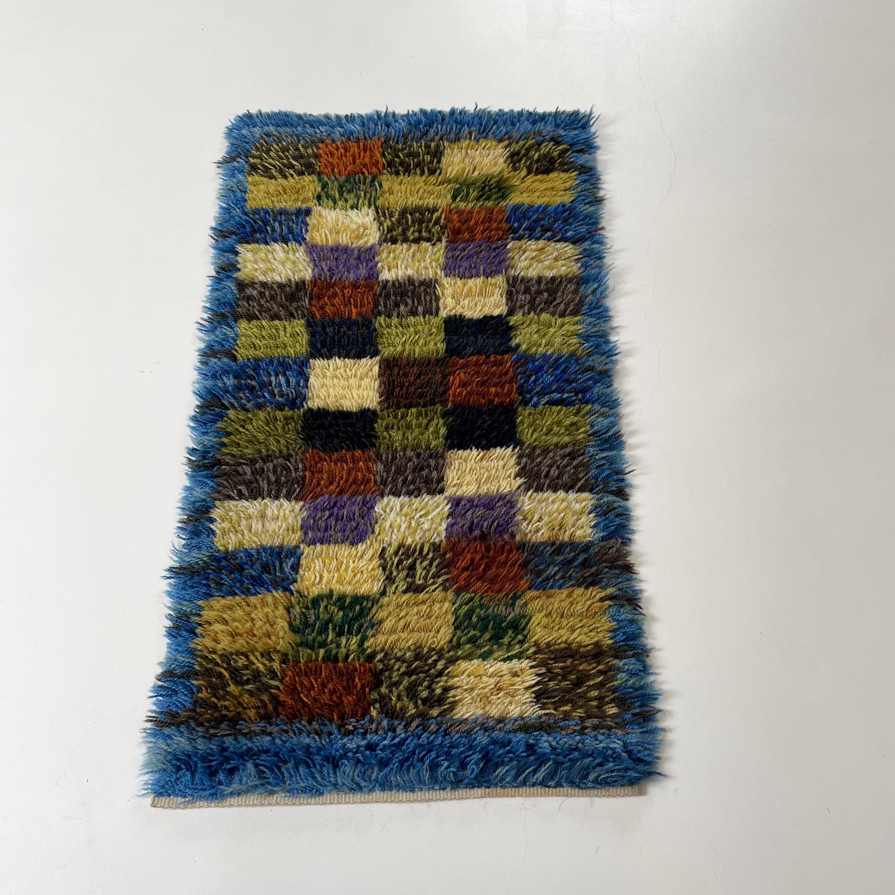 Swedish small Abstract Scandinavian High Pile Abstract Rya Rug Carpet, Sweden, 1960s For Sale
