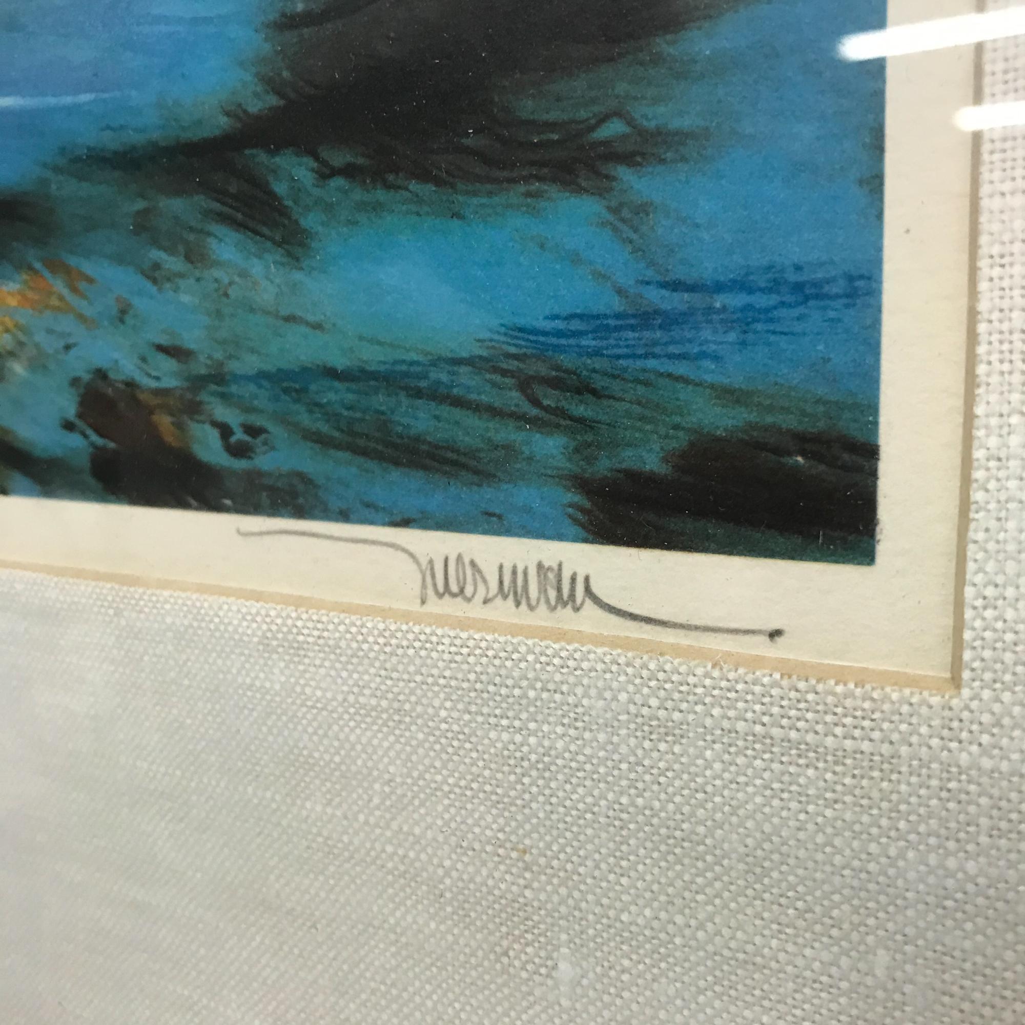 For your consideration, a vintage small lithography by Leonardo Nierman. Signed on pencil in the lower right. Inscription in the lower left “ 184/250”.

Beautiful abstract with dominant blue color. Original frame with gold trim.
Made in Mexico