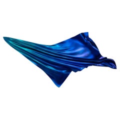 Small Abstract Wall Sculpture - Billowing Fabric Form, Airbrushed Blue Fade