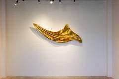 Small Abstract Wall Sculpture — Windswept Fabric Form, Airbrushed Gold