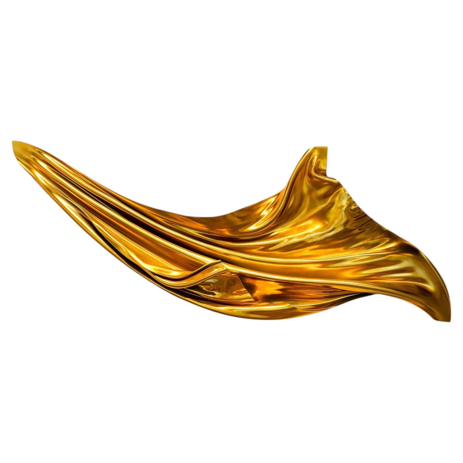 Levitaz Wind Panel II, Small Sculptural Wall Panel, Airbrushed Gold 55 x 22 in