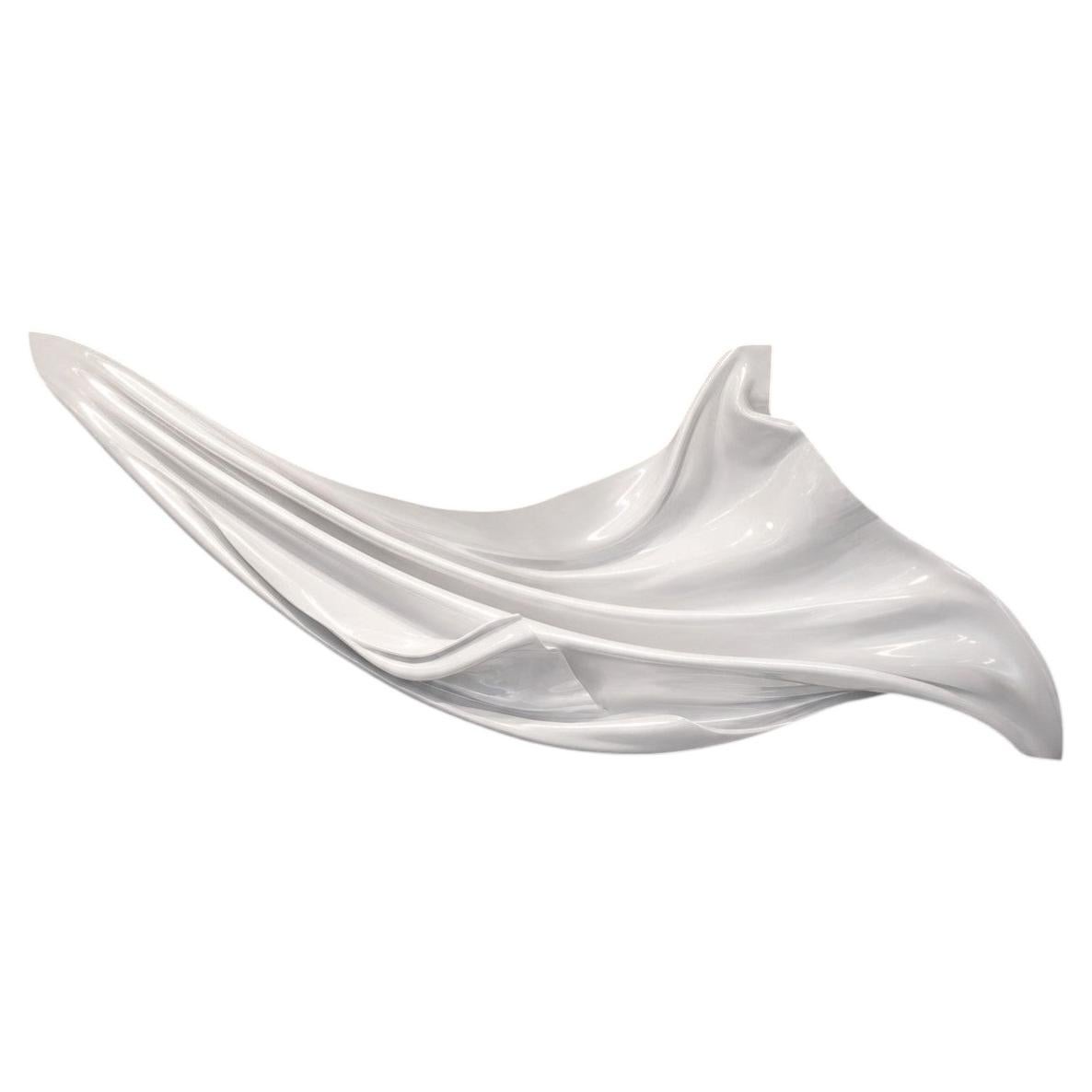 Small Abstract Wall Sculpture — Windswept Fabric Form, Gloss White For Sale