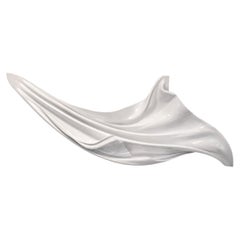 Small Abstract Wall Sculpture — Windswept Fabric Form, Gloss White