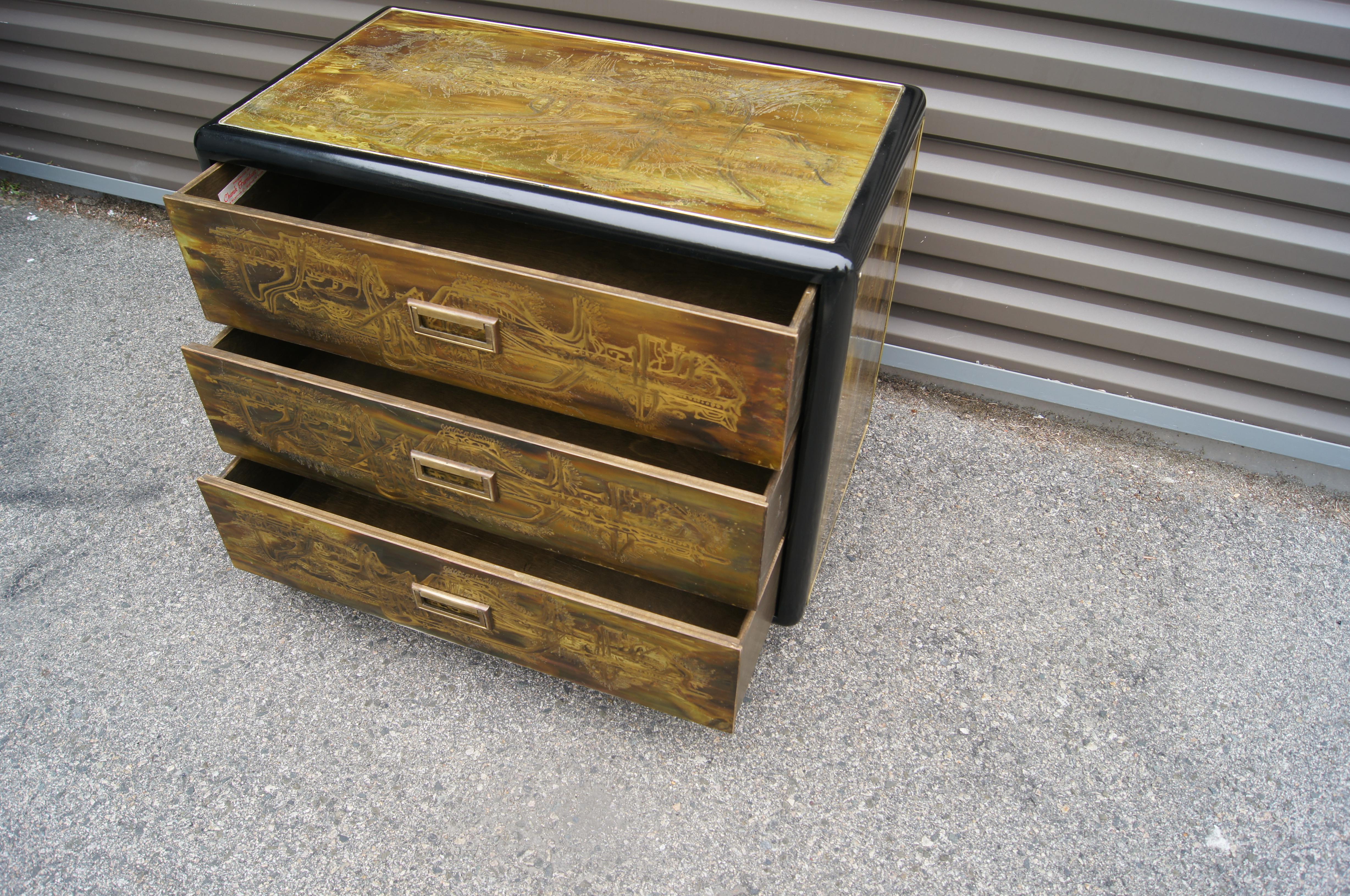 Small Acid-Etched Brass Chest of Drawers by Bernhard Rohne for Mastercraft For Sale 5