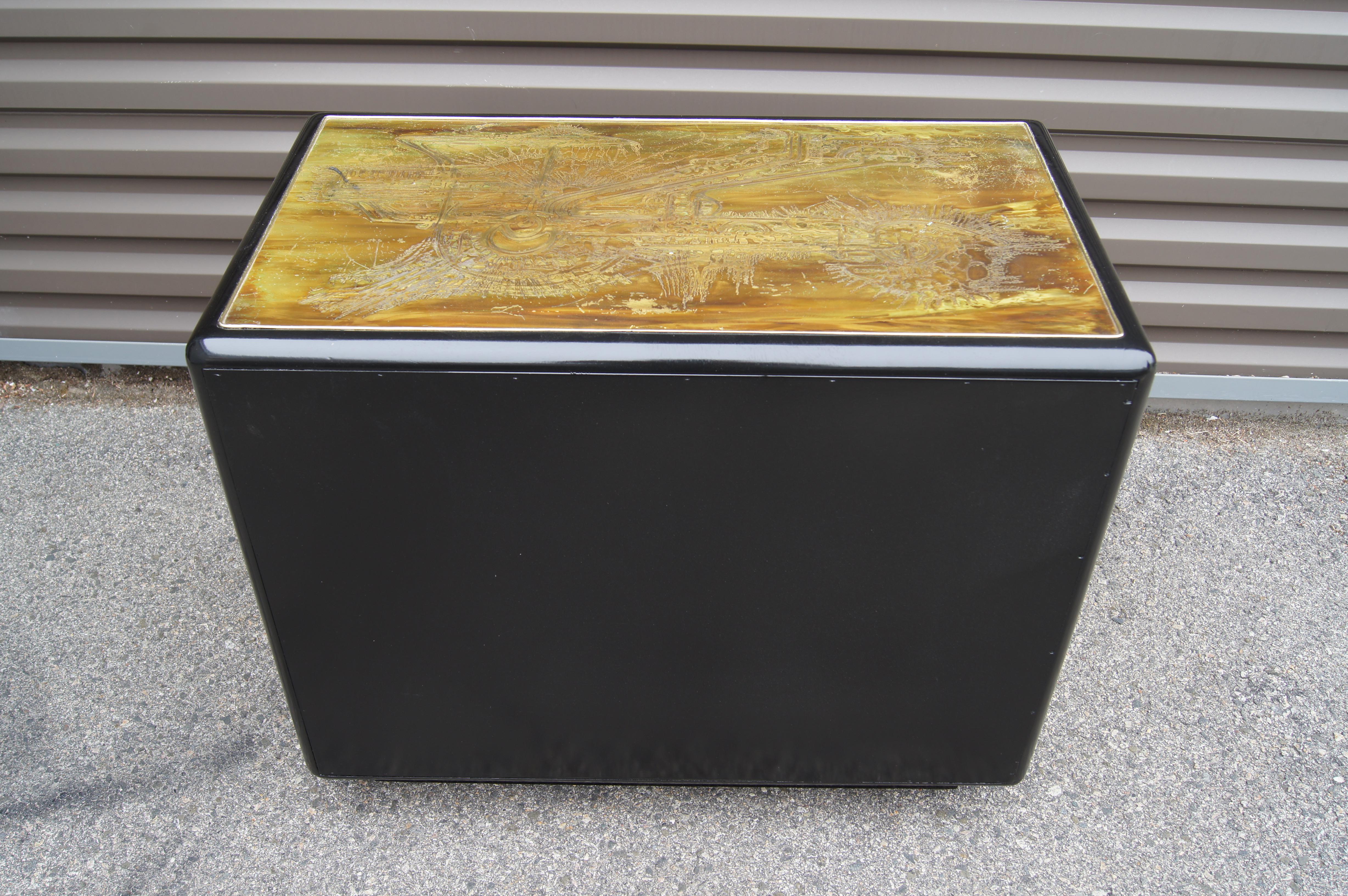 Small Acid-Etched Brass Chest of Drawers by Bernhard Rohne for Mastercraft For Sale 4