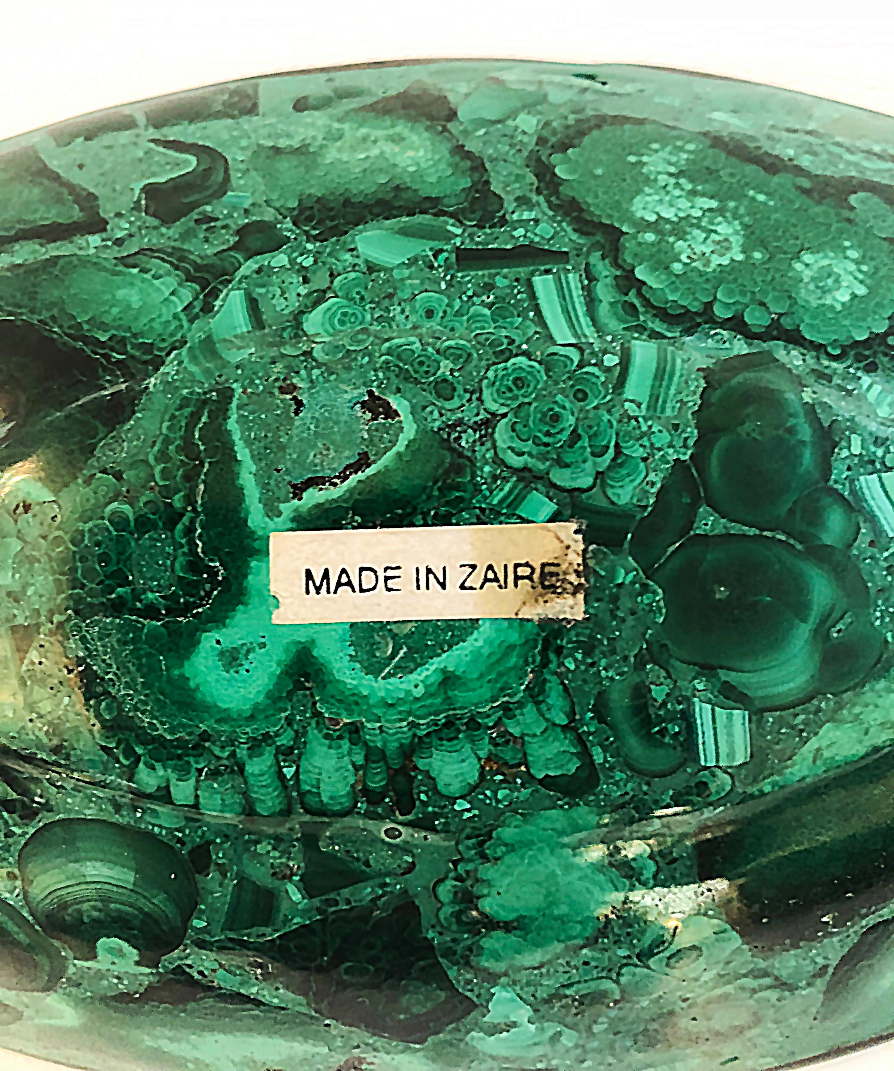 20th Century Small African Malachite Carved Stone Oval Tray Catchall, Modern