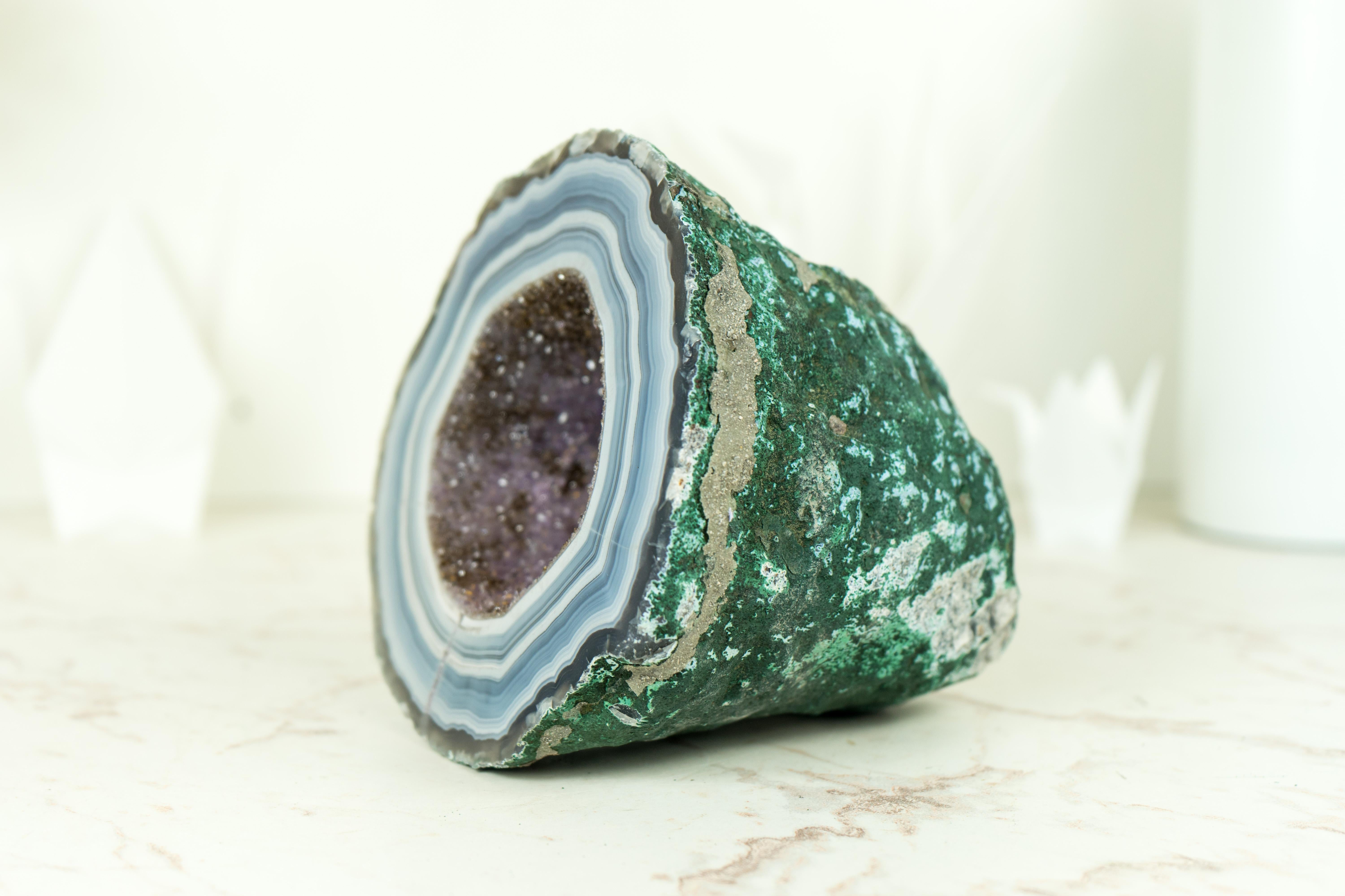Small Agate Geode with World-Class Blue Banded Agate and Galaxy Druzy 5