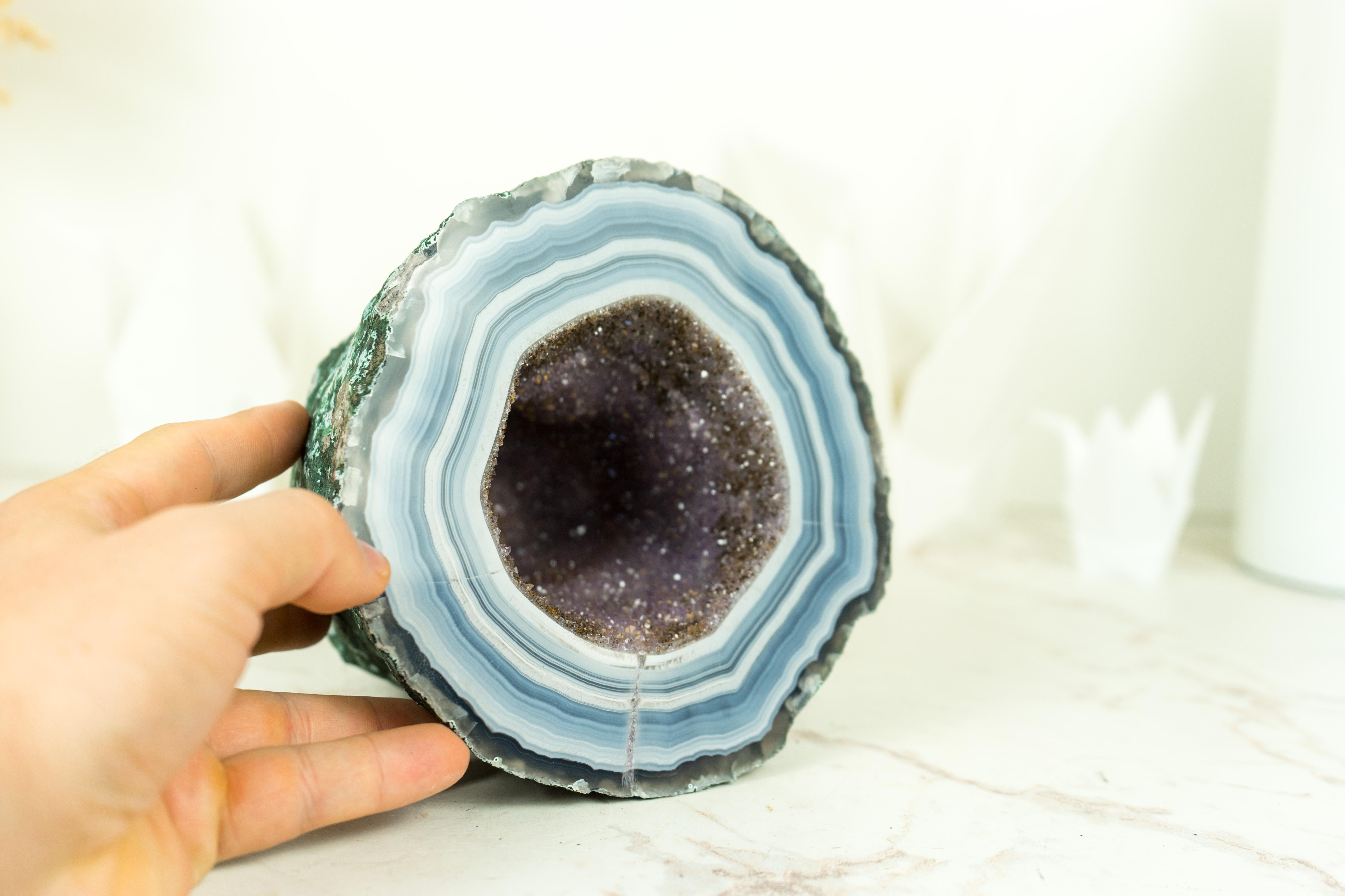 Small Agate Geode with World-Class Blue Banded Agate and Galaxy Druzy For Sale 6