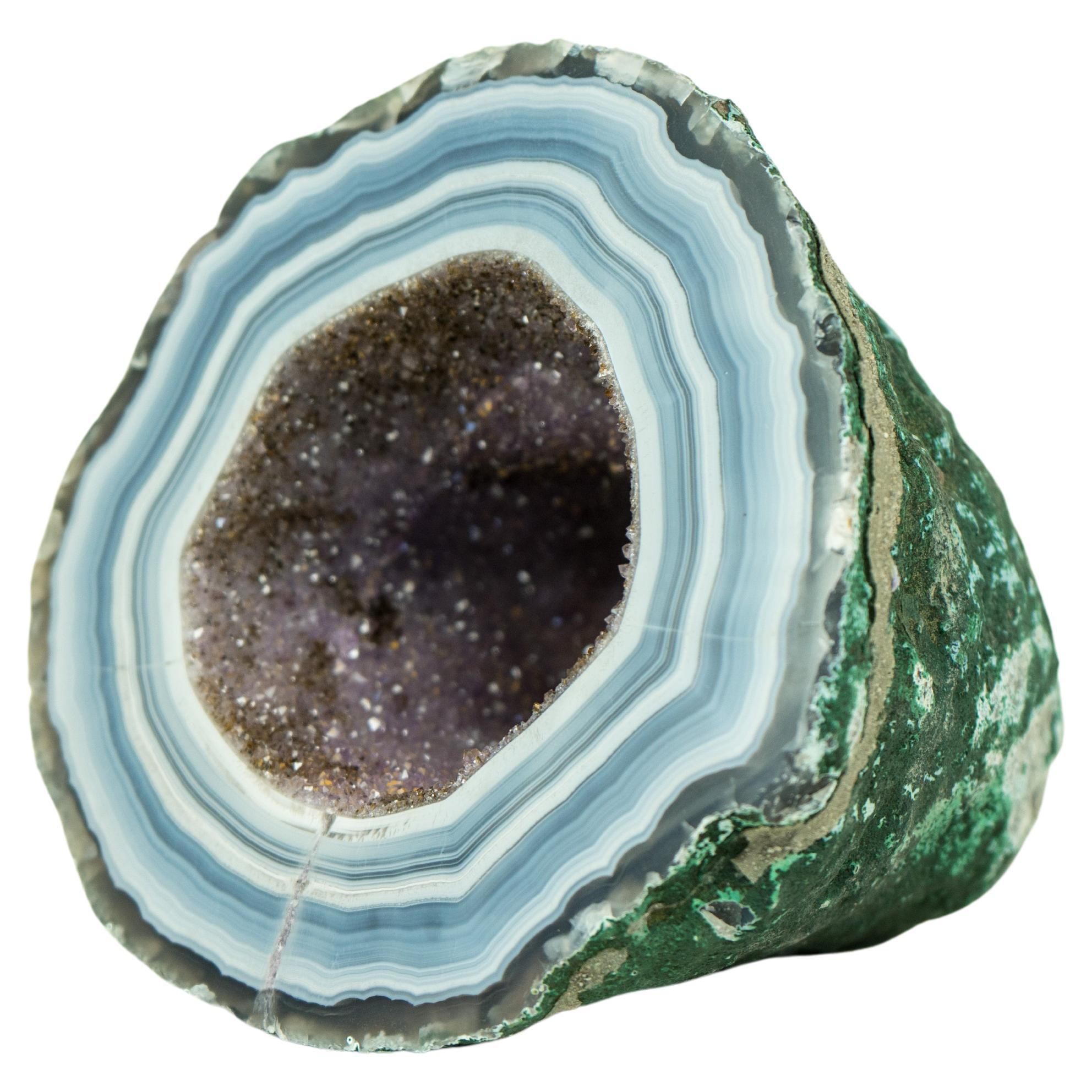 Small Agate Geode with World-Class Blue Banded Agate and Galaxy Druzy For Sale