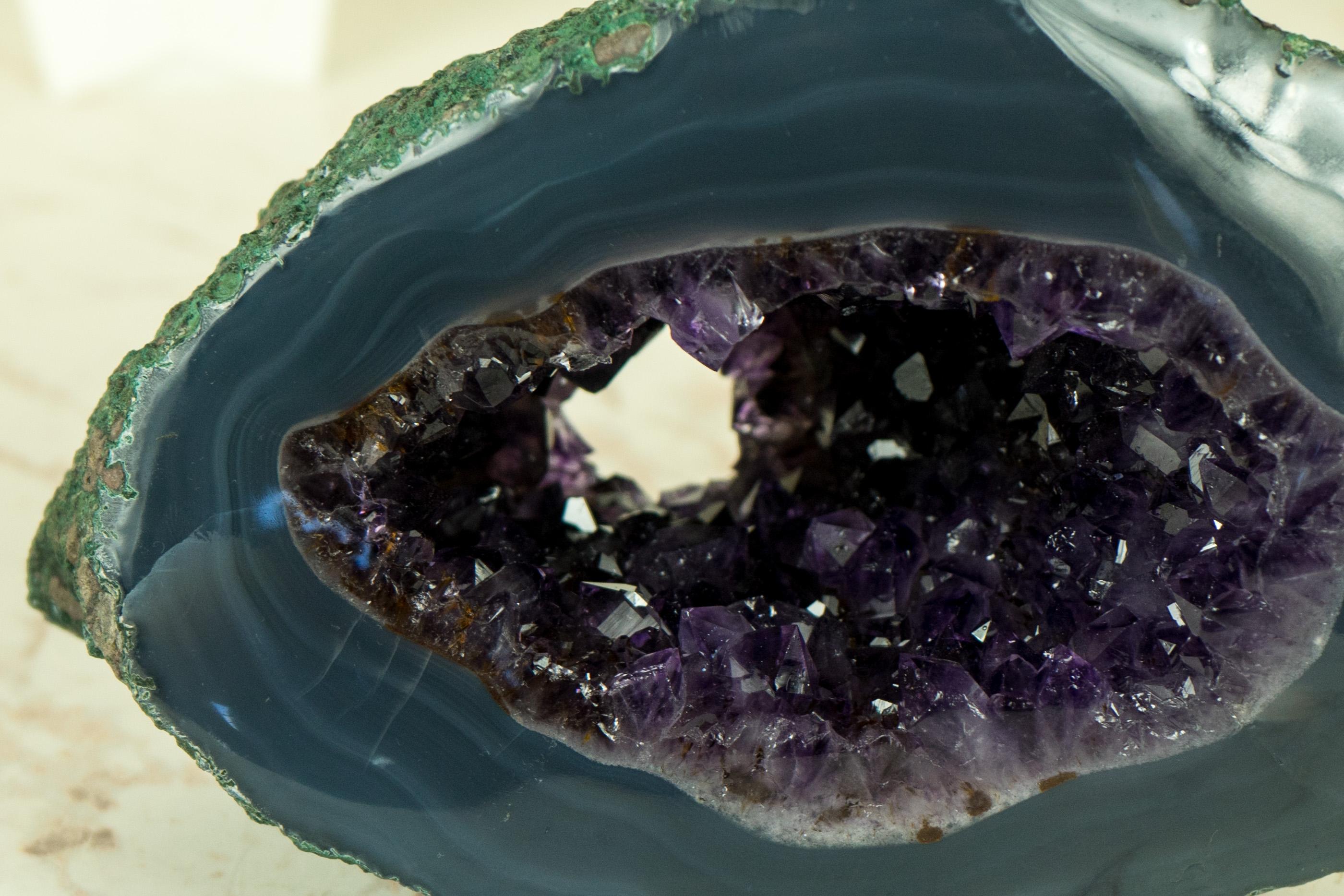 Small Agate with Amethyst Geode with Deep Purple Amethyst and Sea Blue Agate For Sale 6